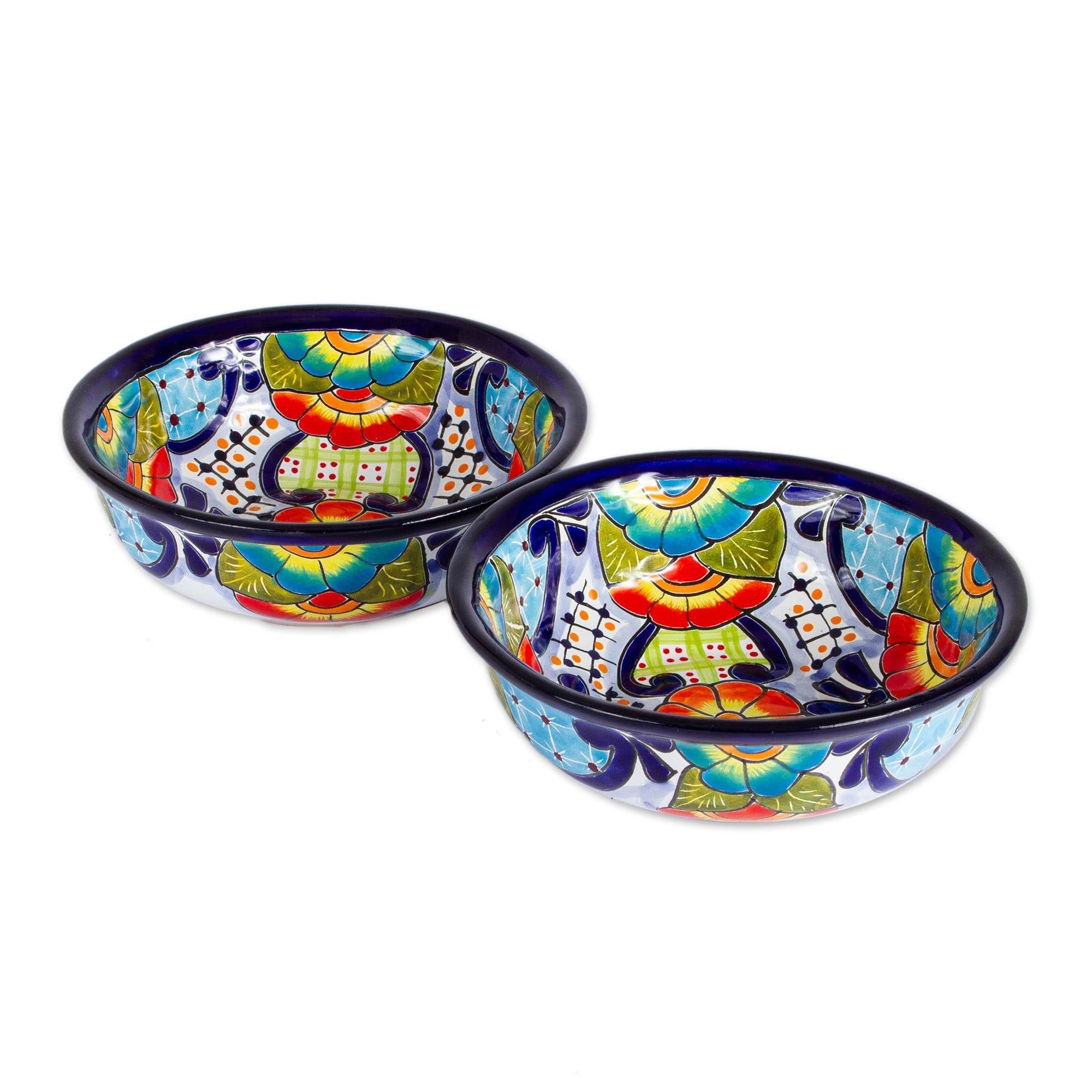 Premium Mexican Talavera Style Ceramic Snack & Serving Bowls - Handcrafted Pair