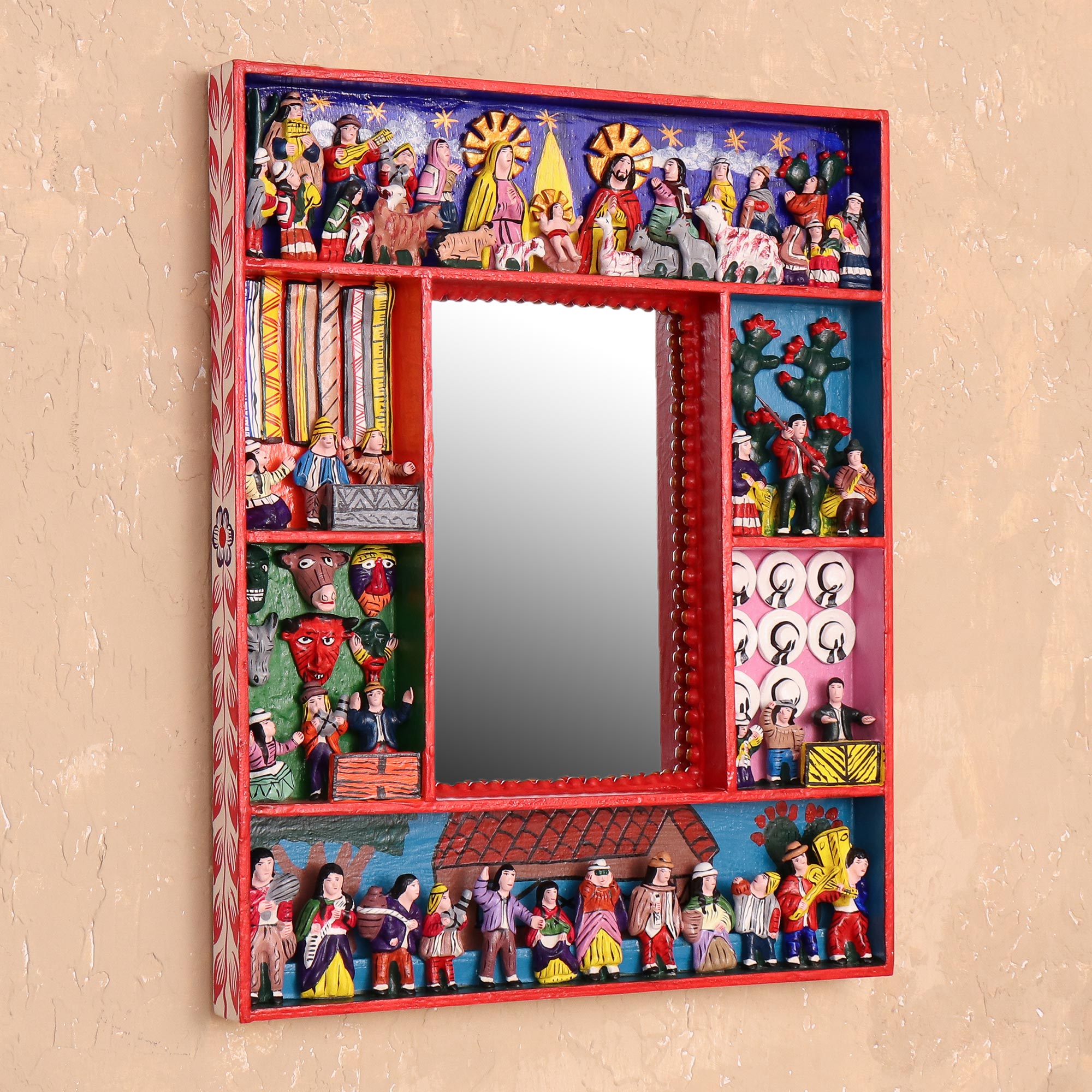 Premium Bethlehem Folk Art Retablo Mirror - Handcrafted Andean Treasure