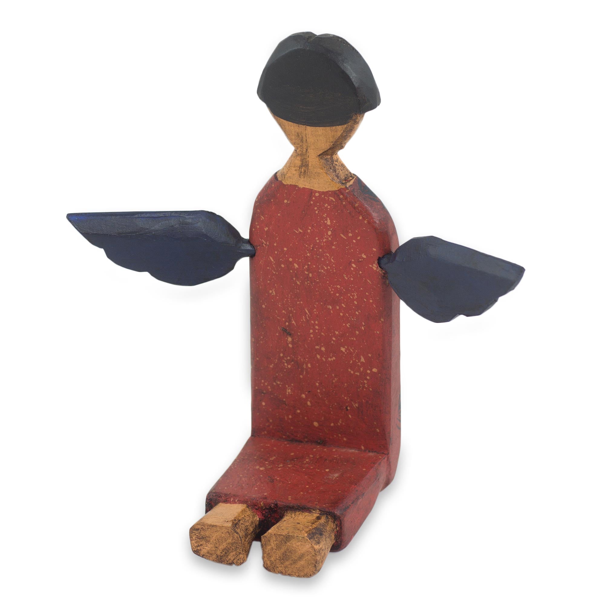 Premium Angel of Vitality II: Handcrafted Kneeling Angel Wood Sculpture