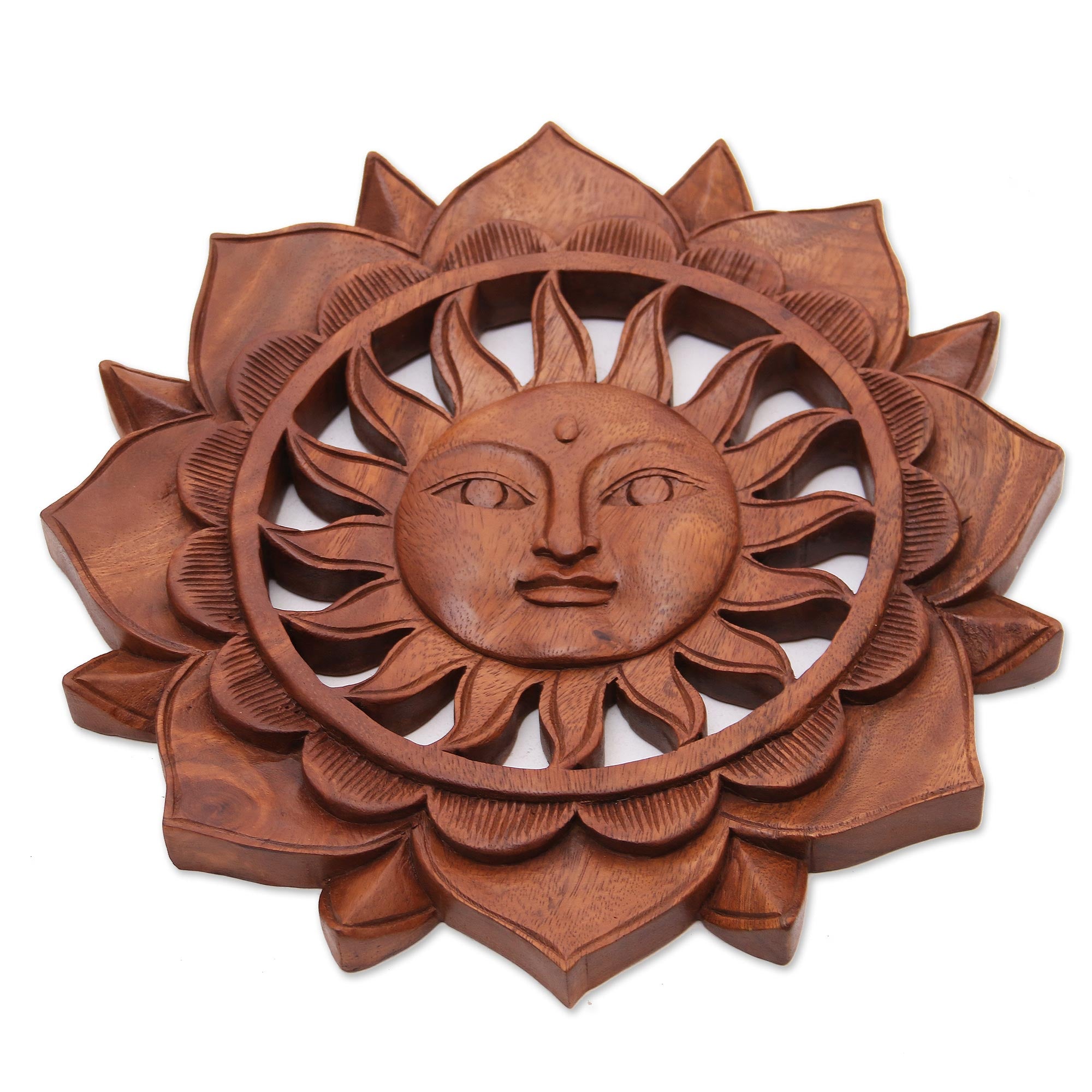 Premium Sunflower Floral Suar Wood Relief Panel - Handcrafted in Bali