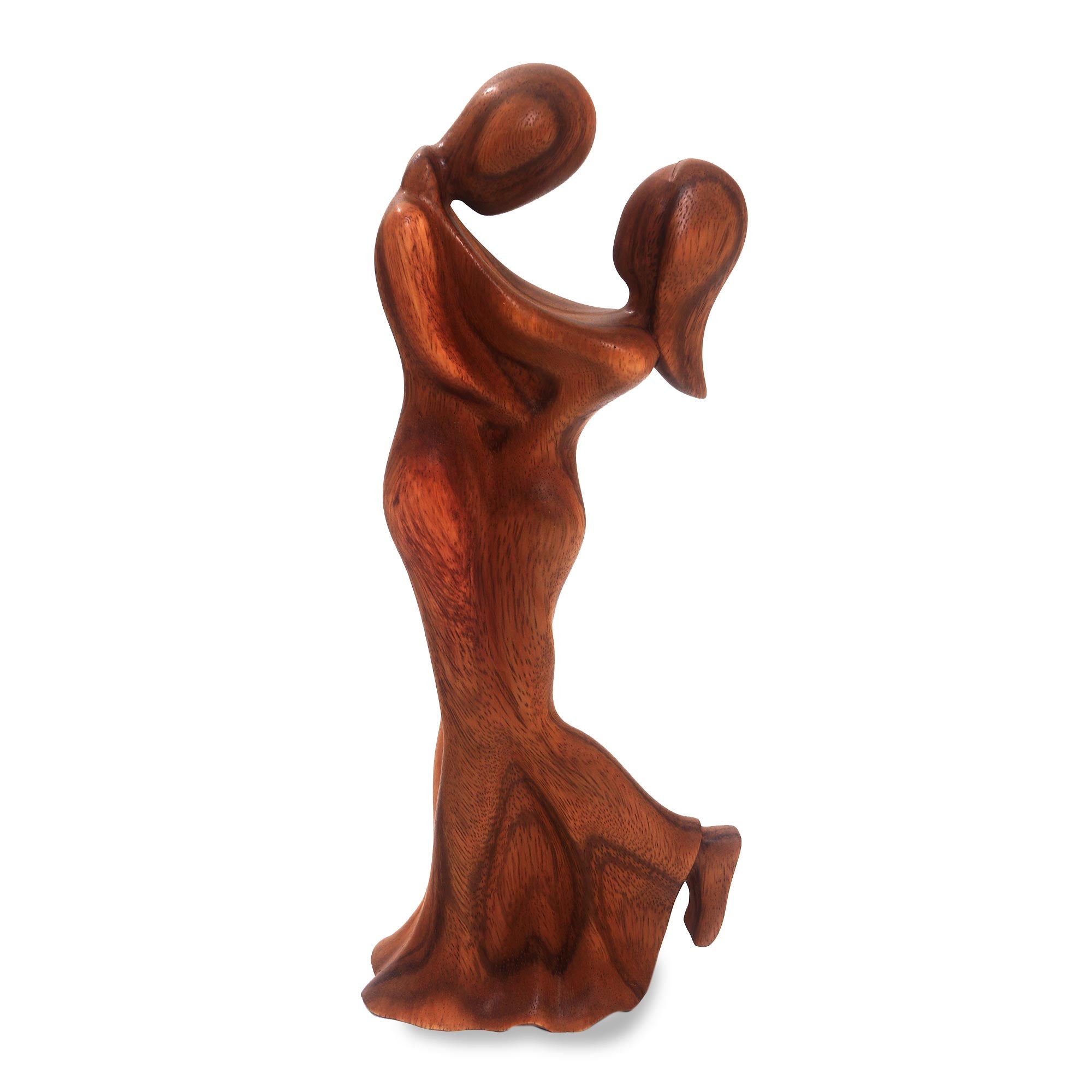 Premium Romantic Embrace Sculpture - Handcrafted Suar Wood Art from Bali