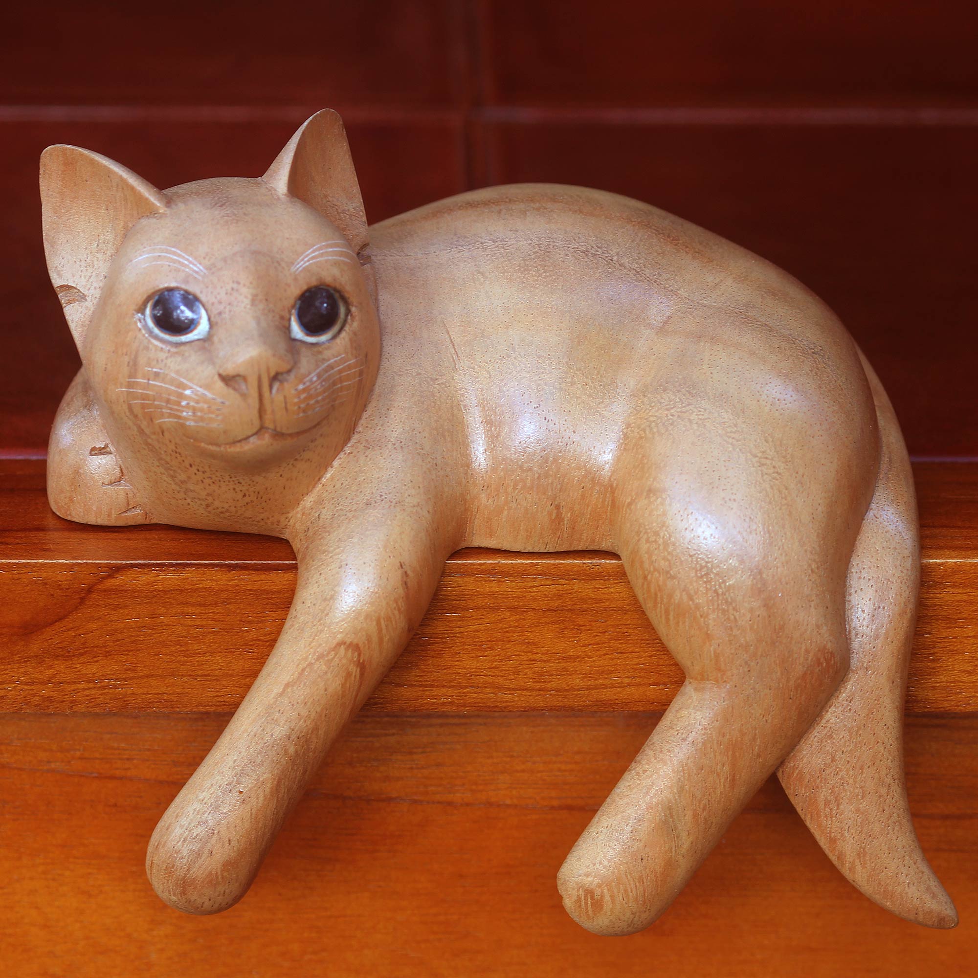 Premium Handcrafted Ginger Cat Sculpture - Signed Balinese Art Piece