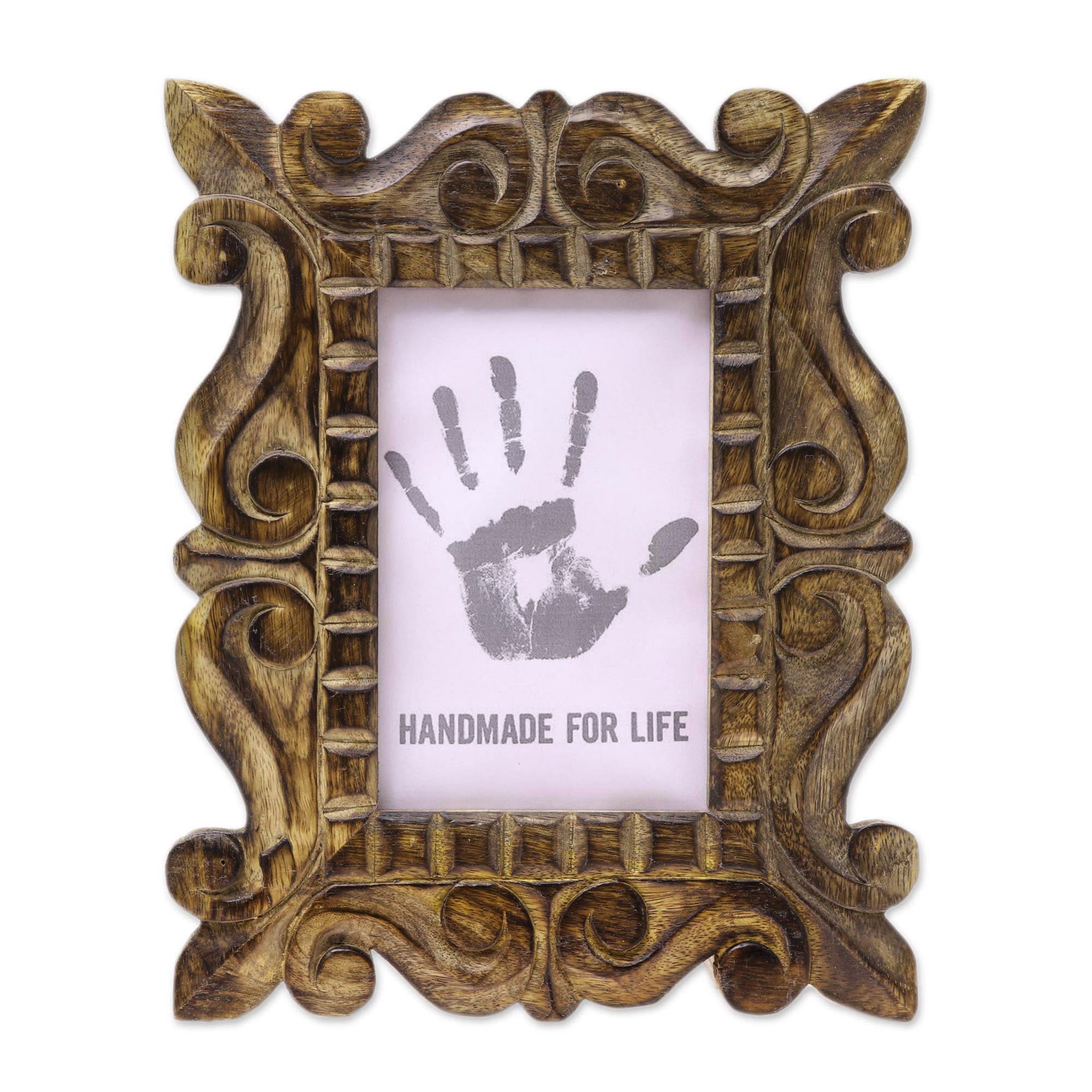 Premium Mughal Majesty Hand-Carved Mango Wood Photo Frame - 4x6 Inch Ornate Design