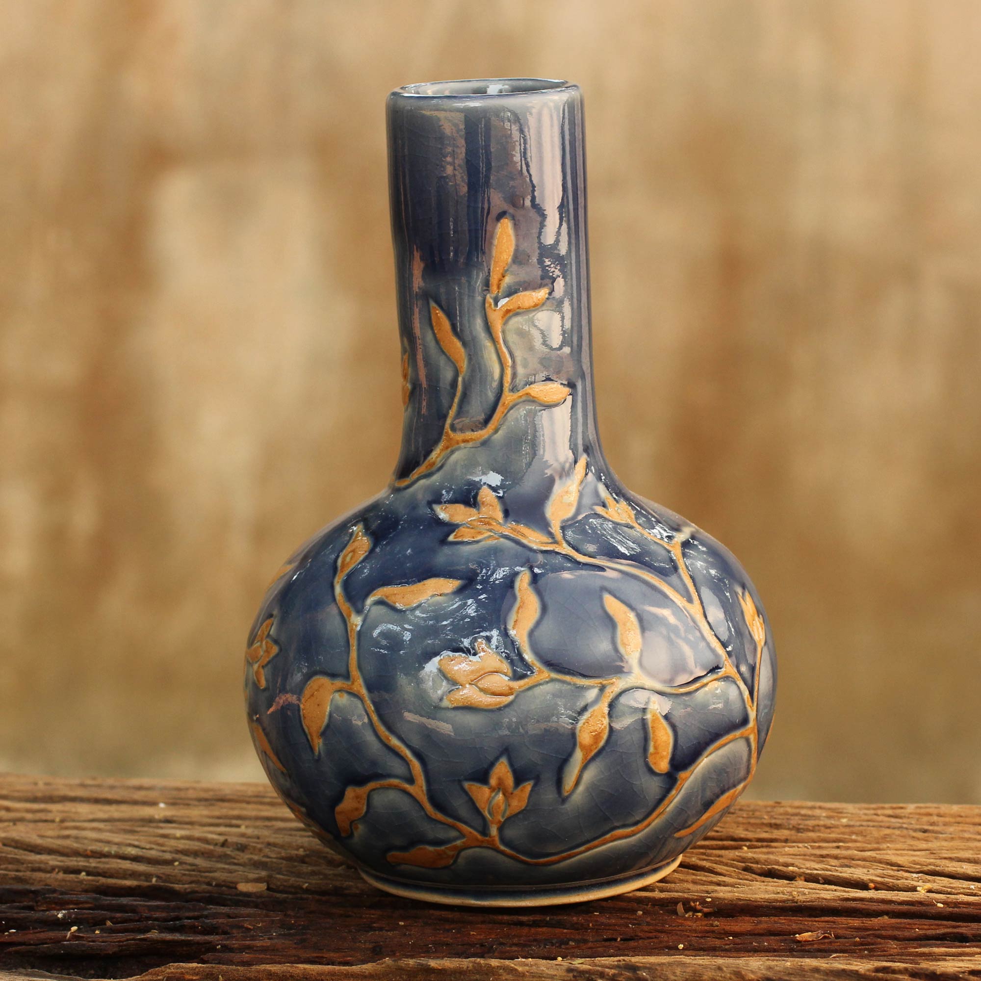 Premium Handcrafted Thai Blue Celadon Vase by Lake Blooms