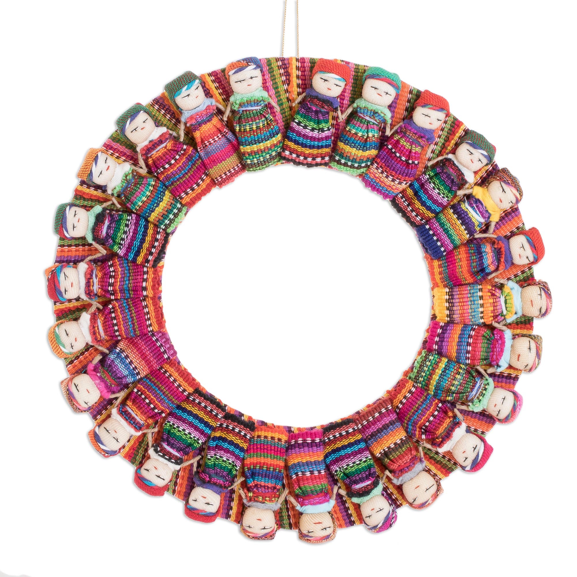 Premium Guatemalan Quitapena Happiness Cotton Worry Doll Wreath