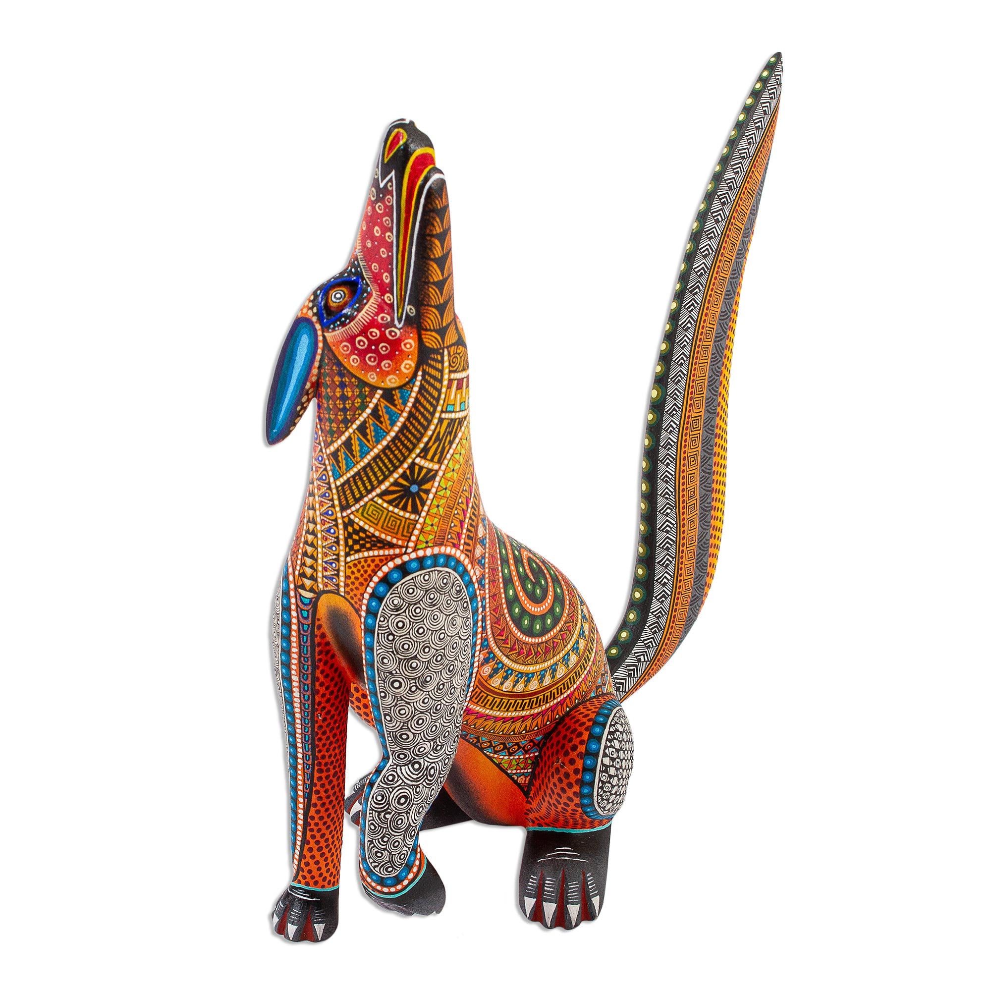 Premium Hand-Painted Howling Coyote Alebrije Sculpture - Authentic Mexican Folk Art by NOVICA