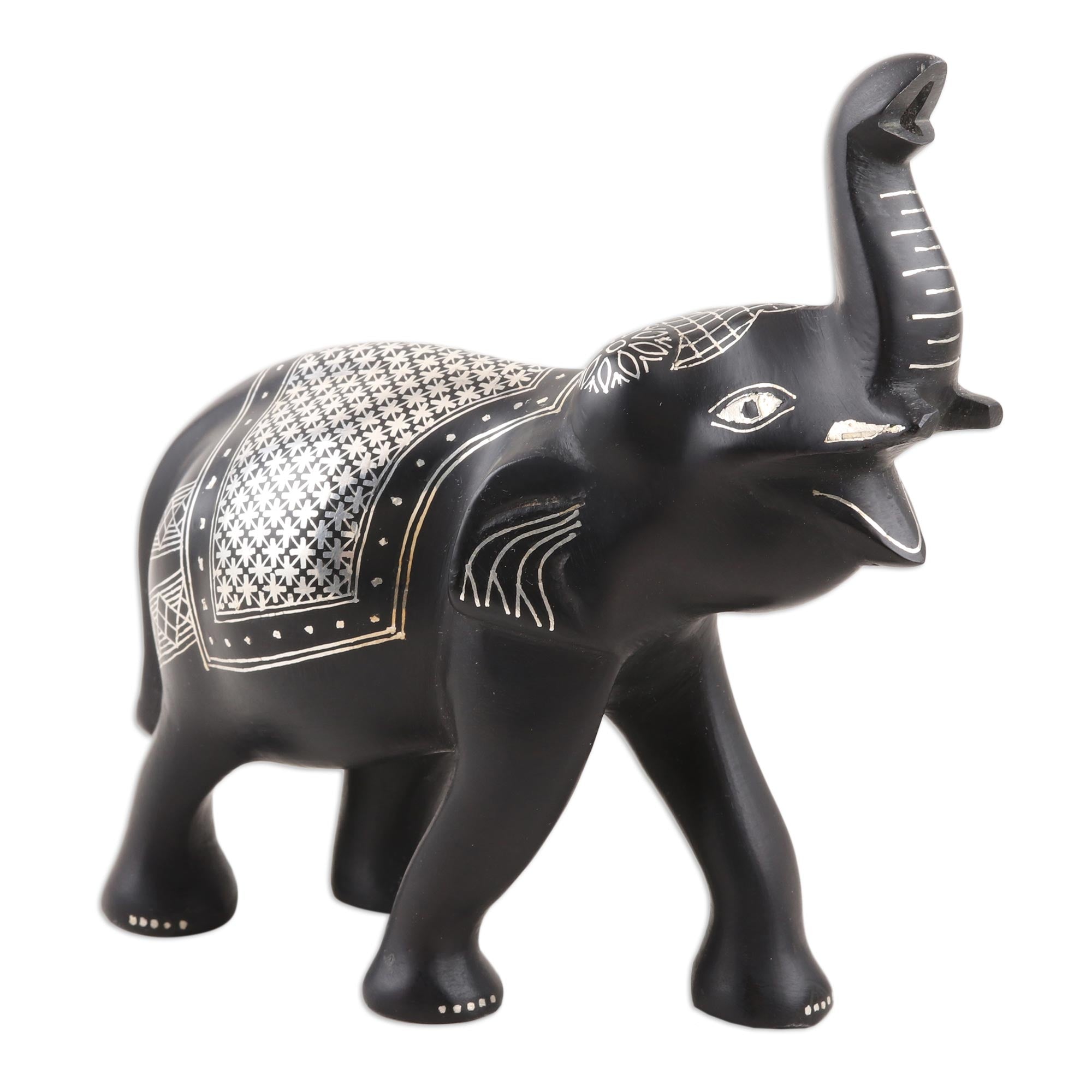 Premium Handcrafted Silver Inlay Bidriware Elephant Statue - Traditional Indian Artistry