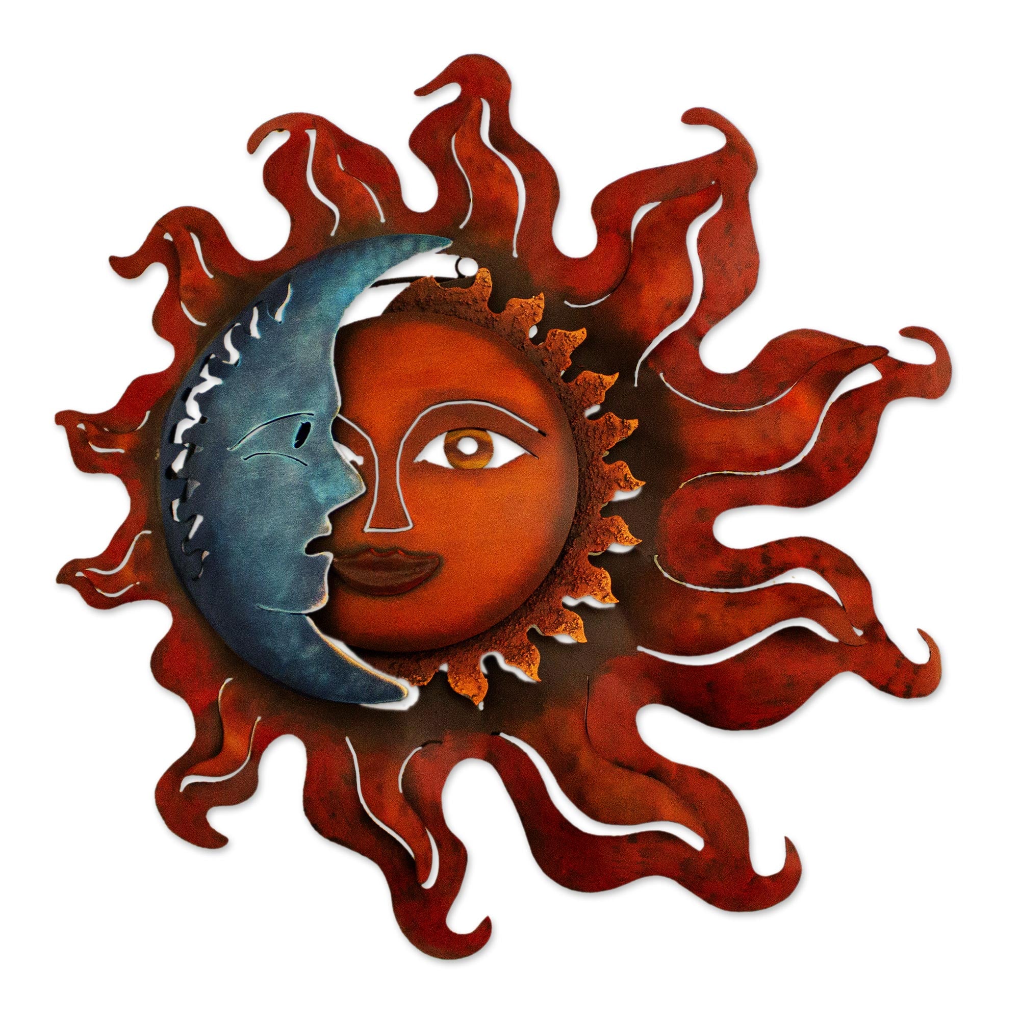 Premium Eclipse Over Jalisco Handcrafted Sun and Moon Steel Wall Sconce – Authentic Mexican Artistry