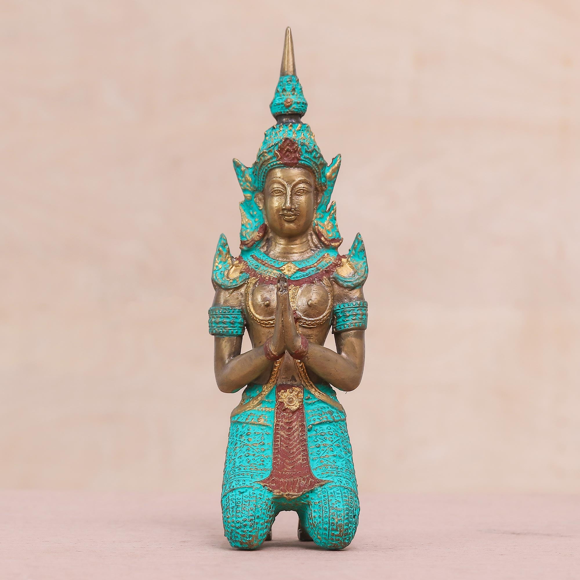 Premium Thai Brass Sculpture: Woman Angel Greeting Devotion