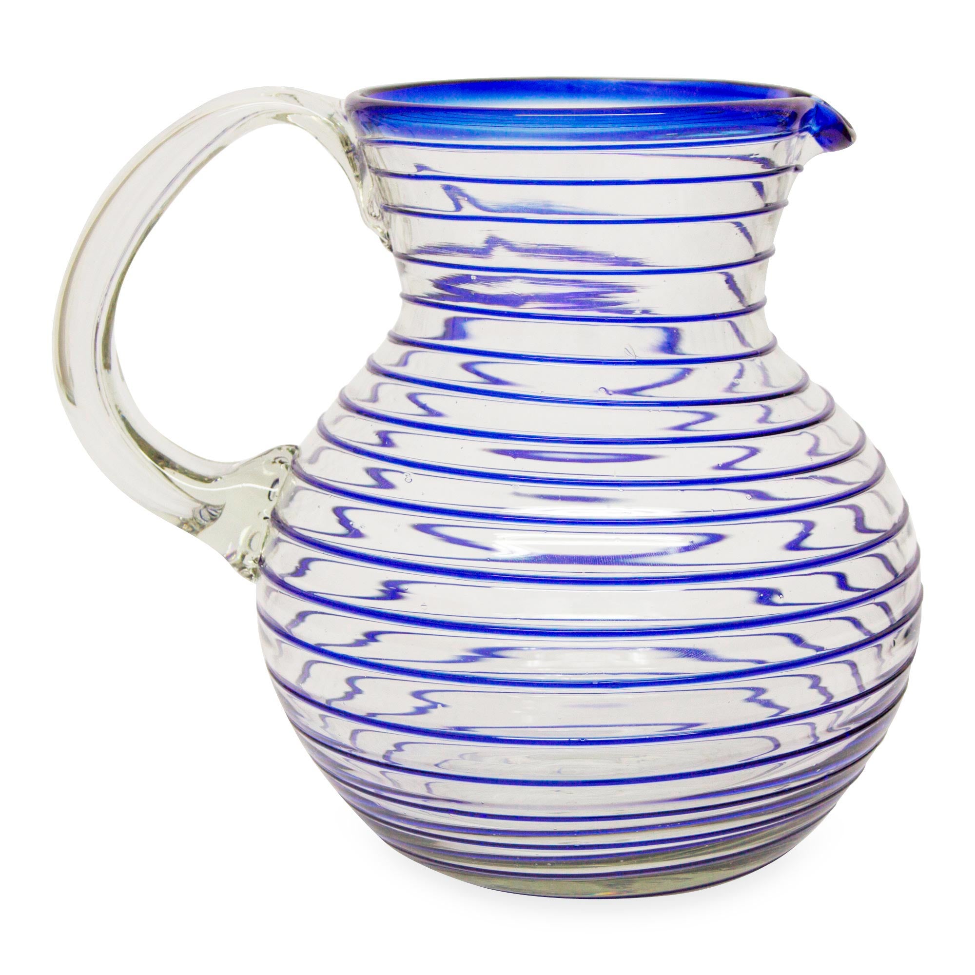 Premium Handblown Recycled Glass Blue Spiral Pitcher - Novica Collection