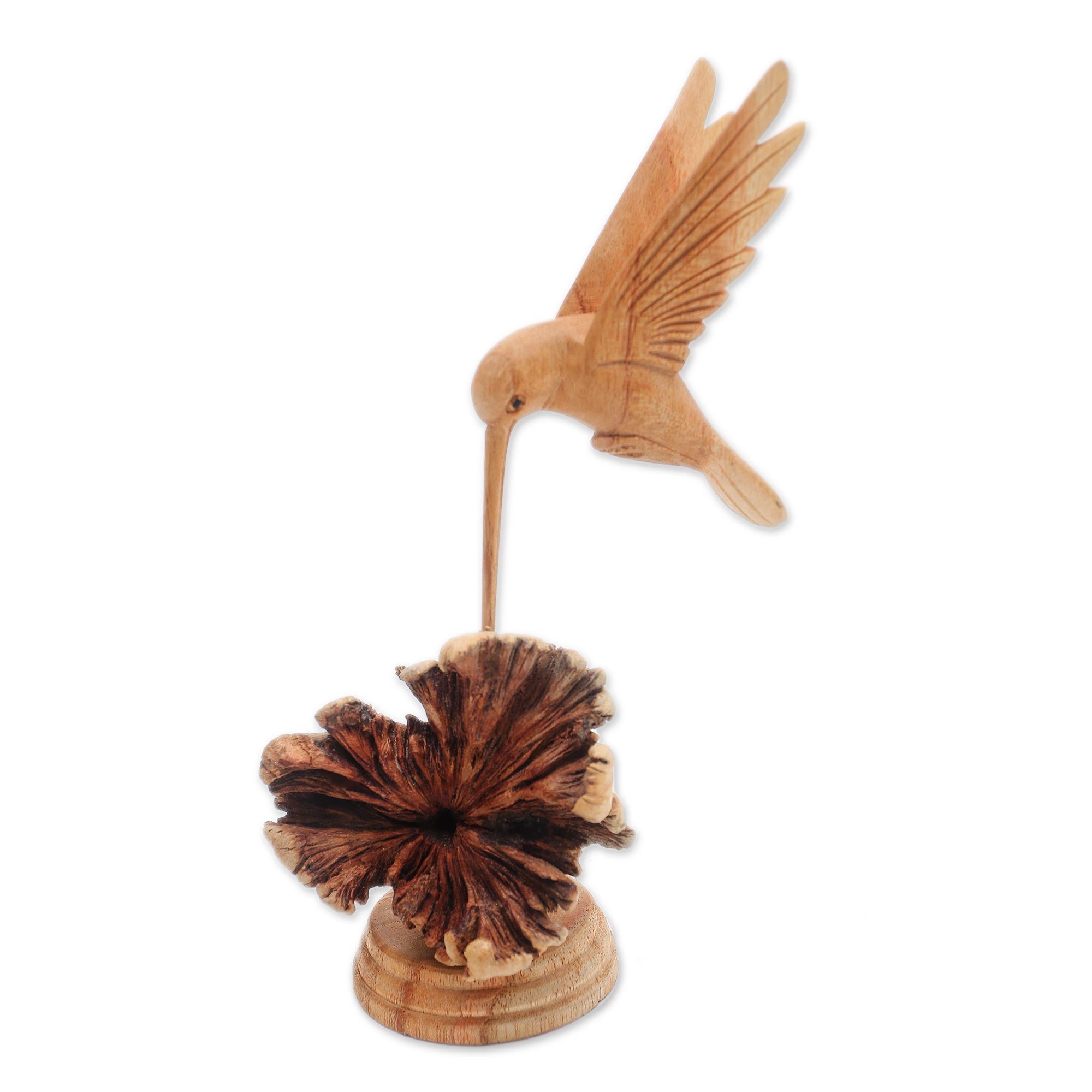 Premium Hand-Carved Hummingbird Sculpture - Eco-Friendly Wood Art from Bali