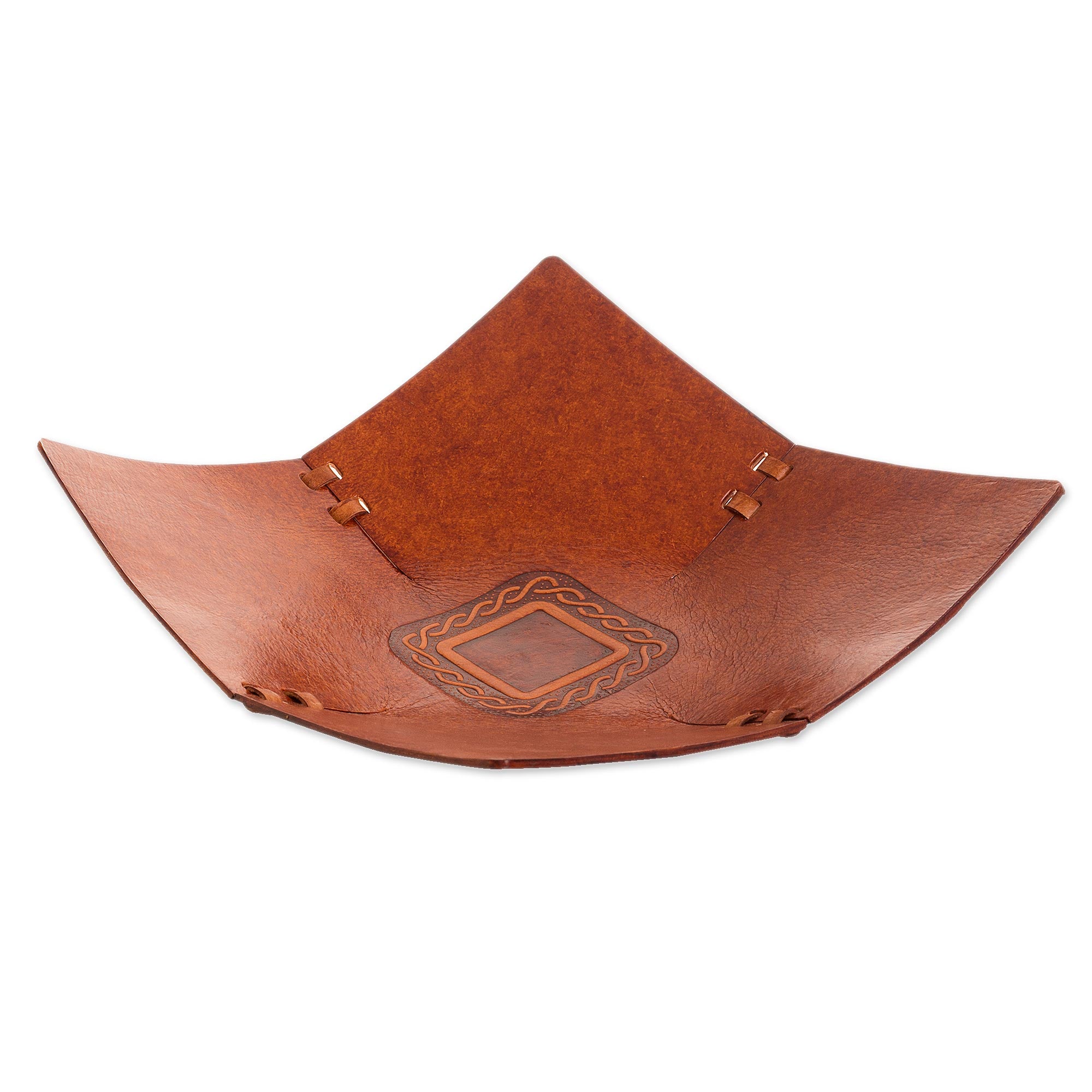 Premium Leather Catchall Tray with Lasso Motif – Handcrafted in Peru