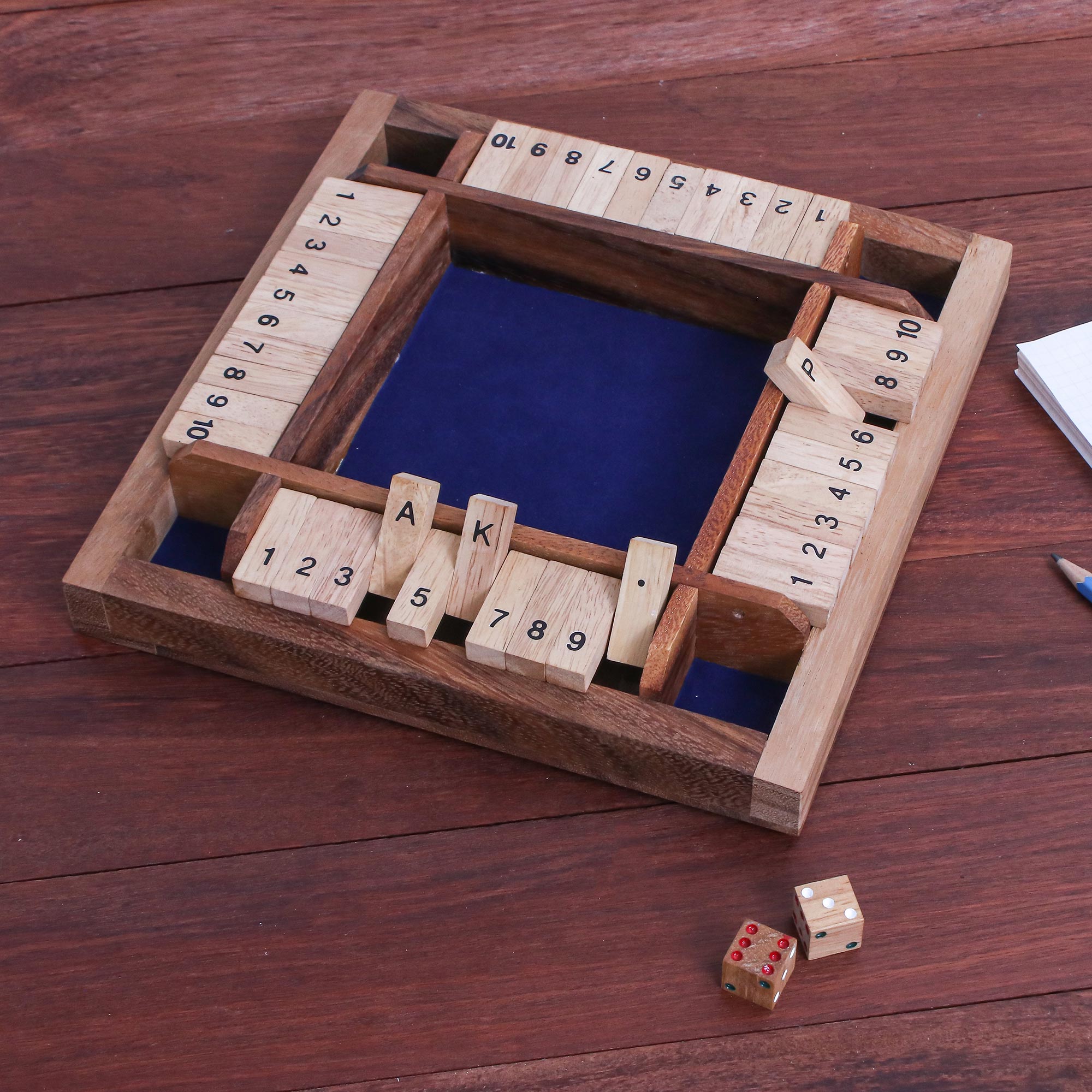 Premium Handcrafted Shut The Box Game - Rain Tree Wood, Made in Thailand