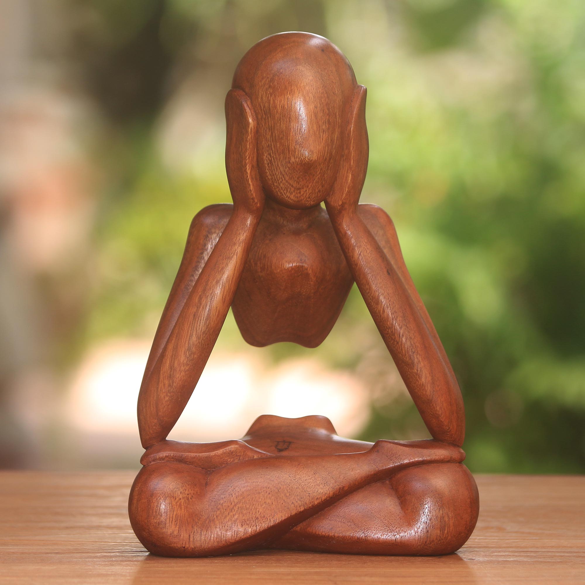 Premium Hand-Carved Abstract Suar Wood Sculpture - Thoughtful Art Piece from Indonesia