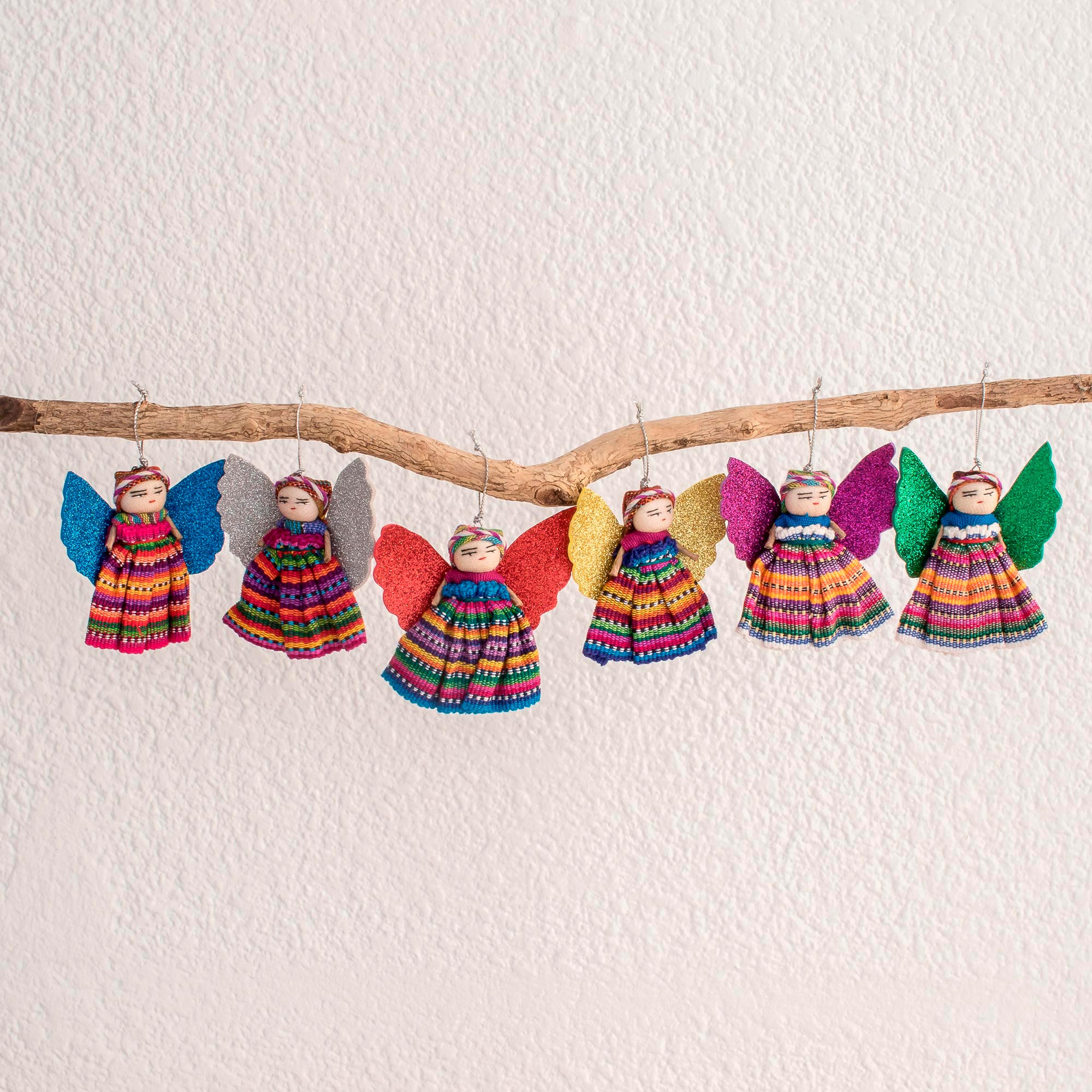 Premium Handcrafted Guatemalan Angel Ornaments - Set of 6 Cultural Cotton Decor
