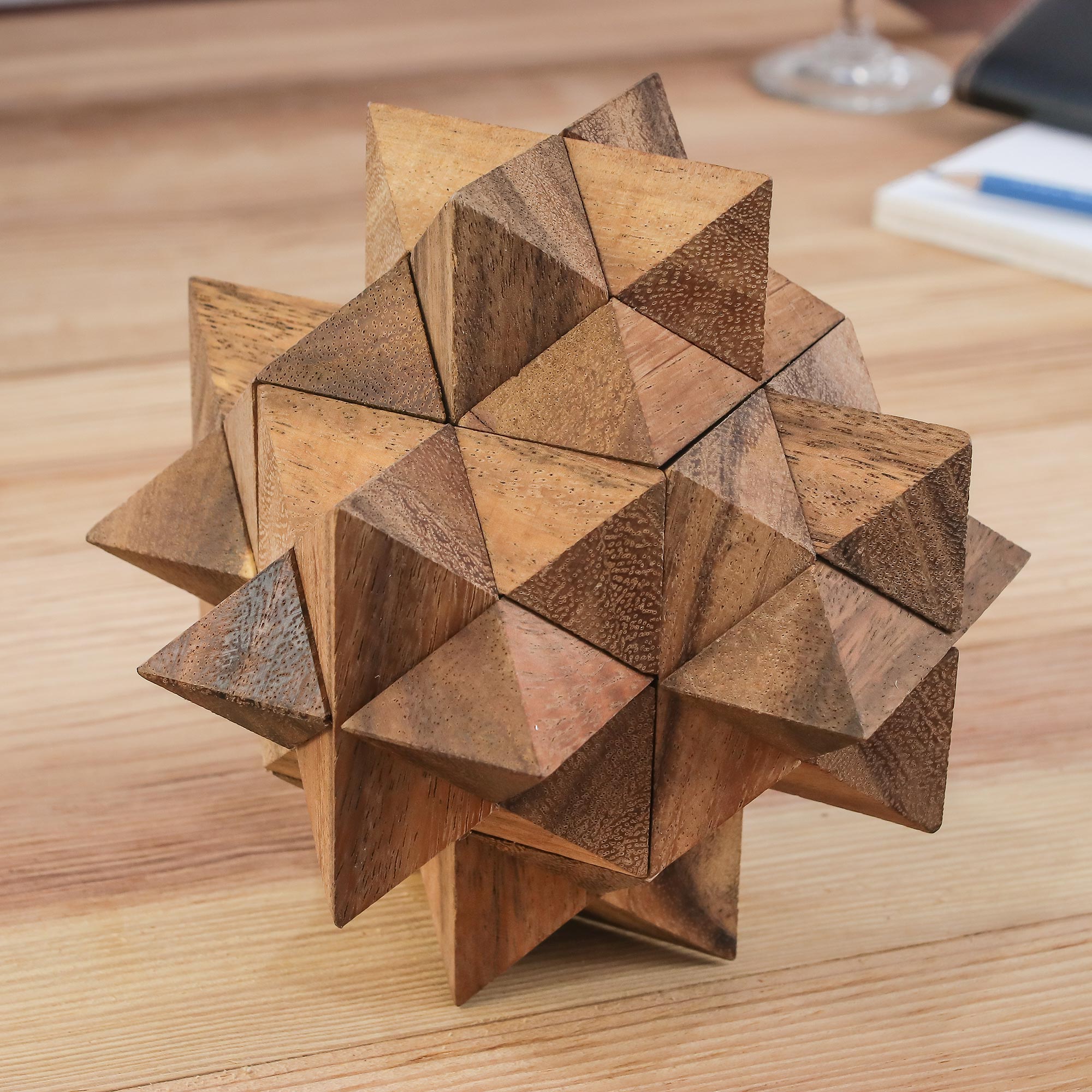 Premium 3D Star Puzzle - Handcrafted Raintree Wood from Thailand