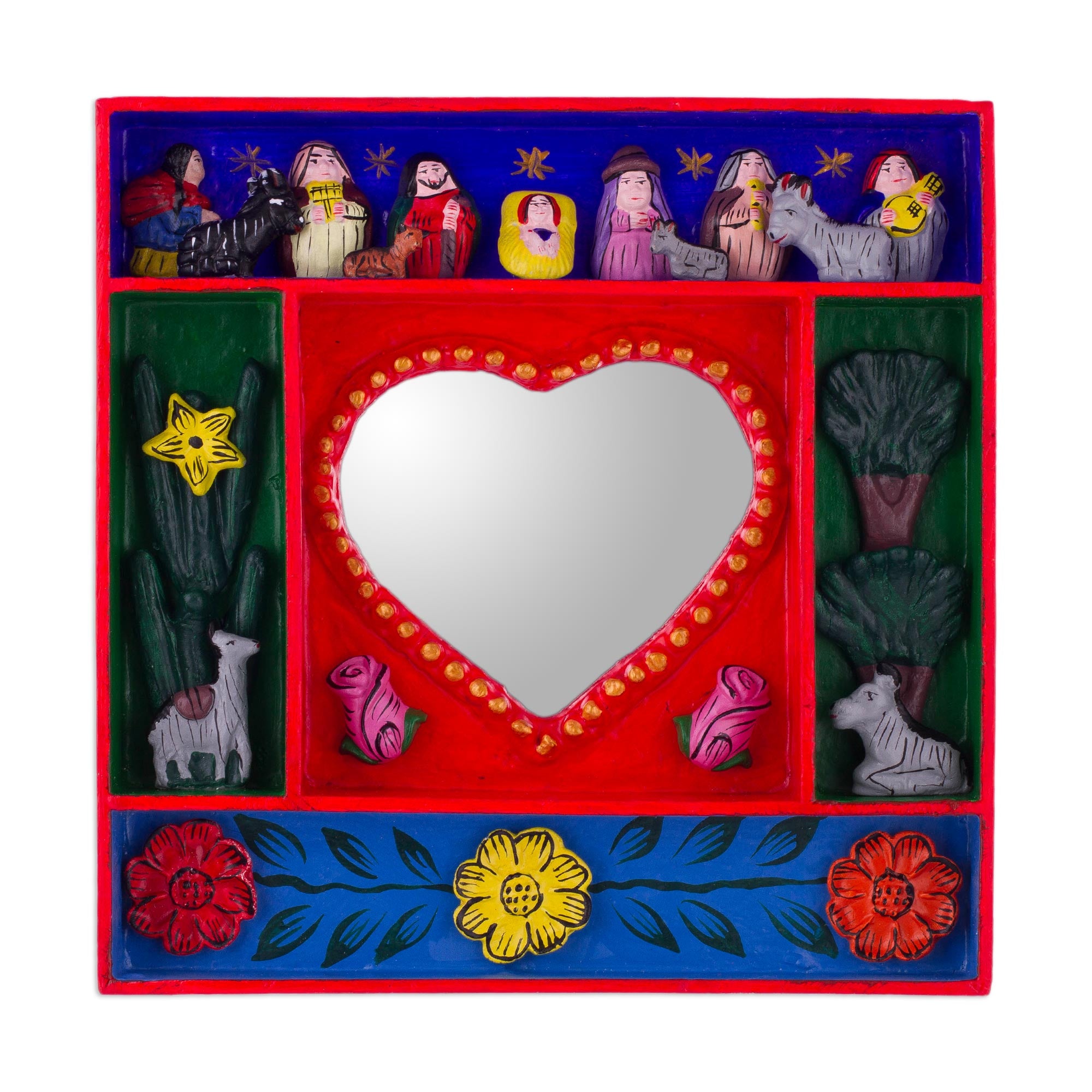 Premium Andean Love Divine Wood Retablo Mirror - Handcrafted Artistry