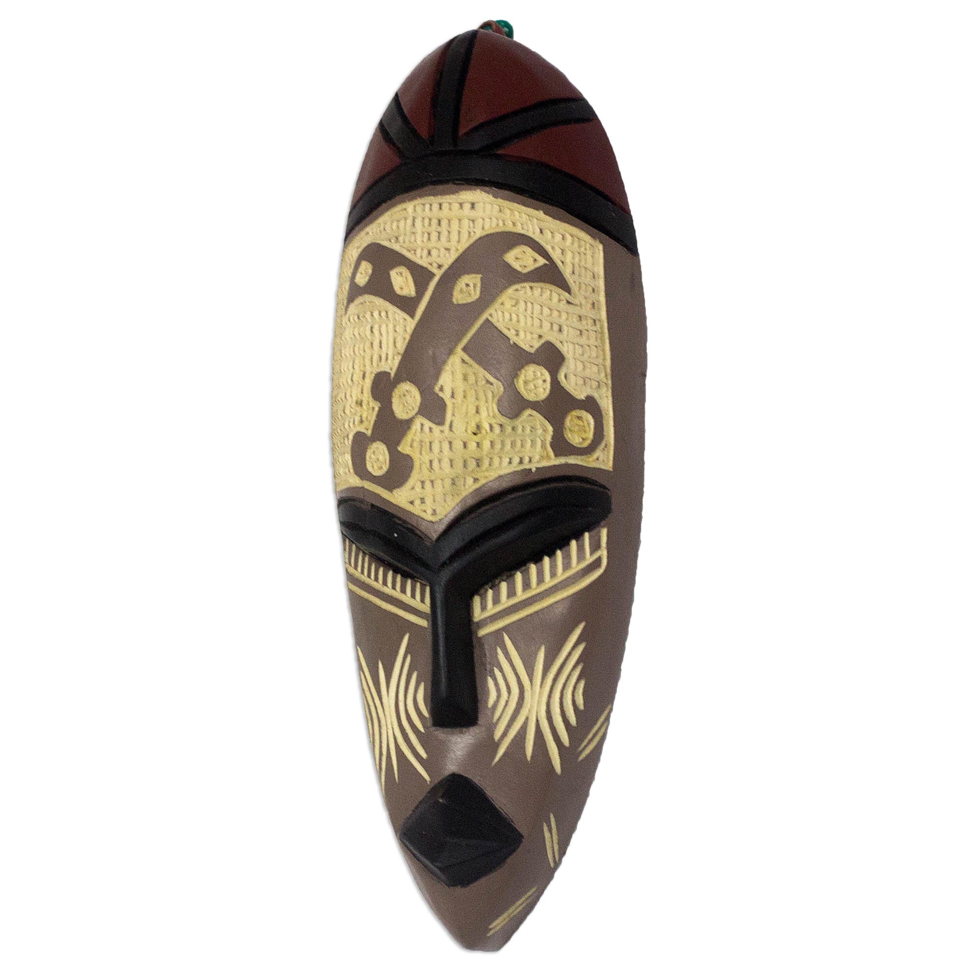Premium African Wall Mask - Courageous Ohene in Brown Taupe & Cream | Handcrafted Wood Decor