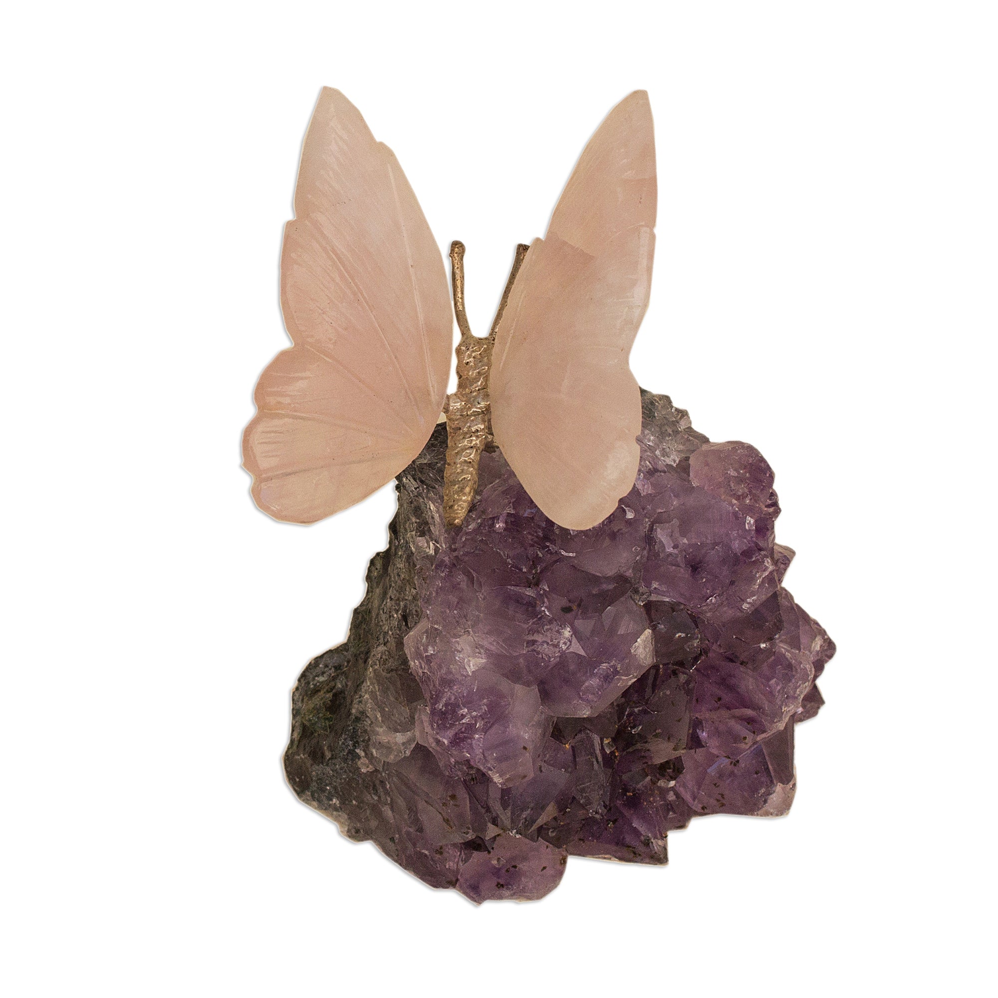 Premium Rose Quartz Butterfly & Amethyst Crystal Figurine - Ultimate Elegance