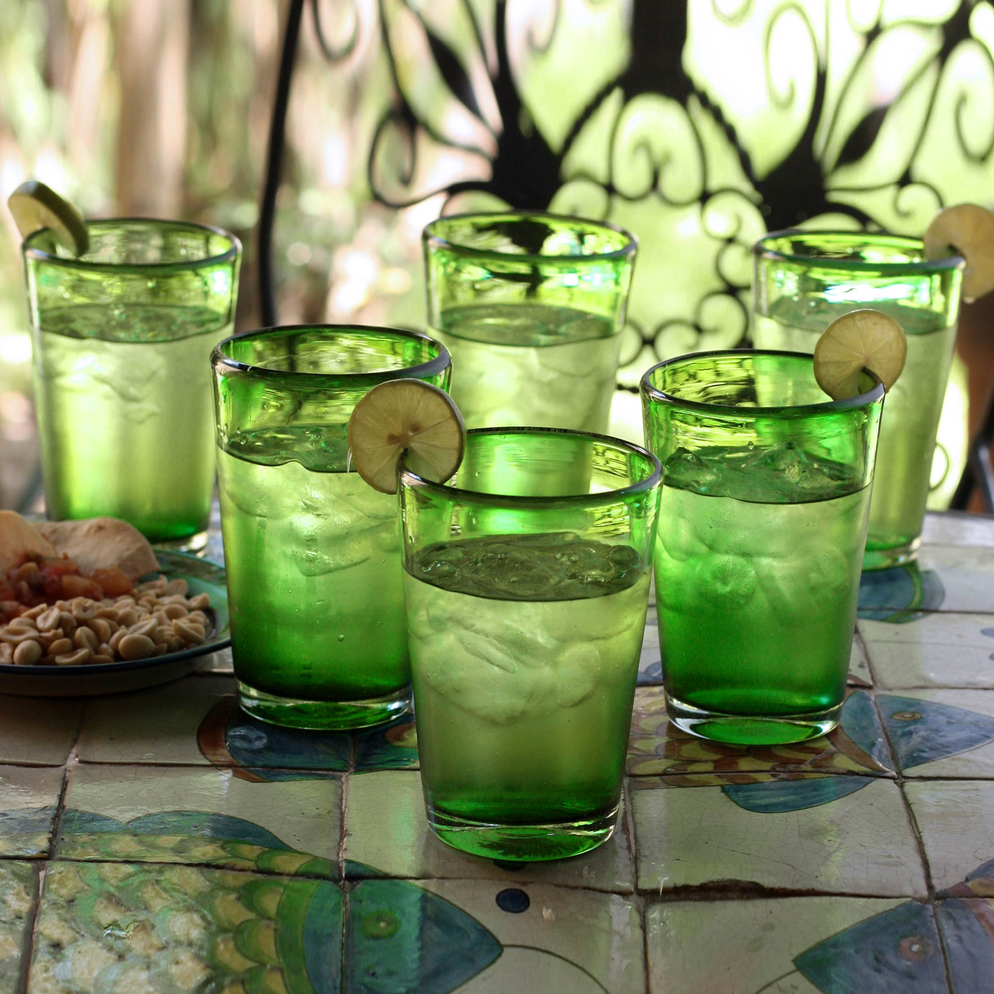 Premium Lime Twist Handblown Recycled Water Glasses - Set of 6
