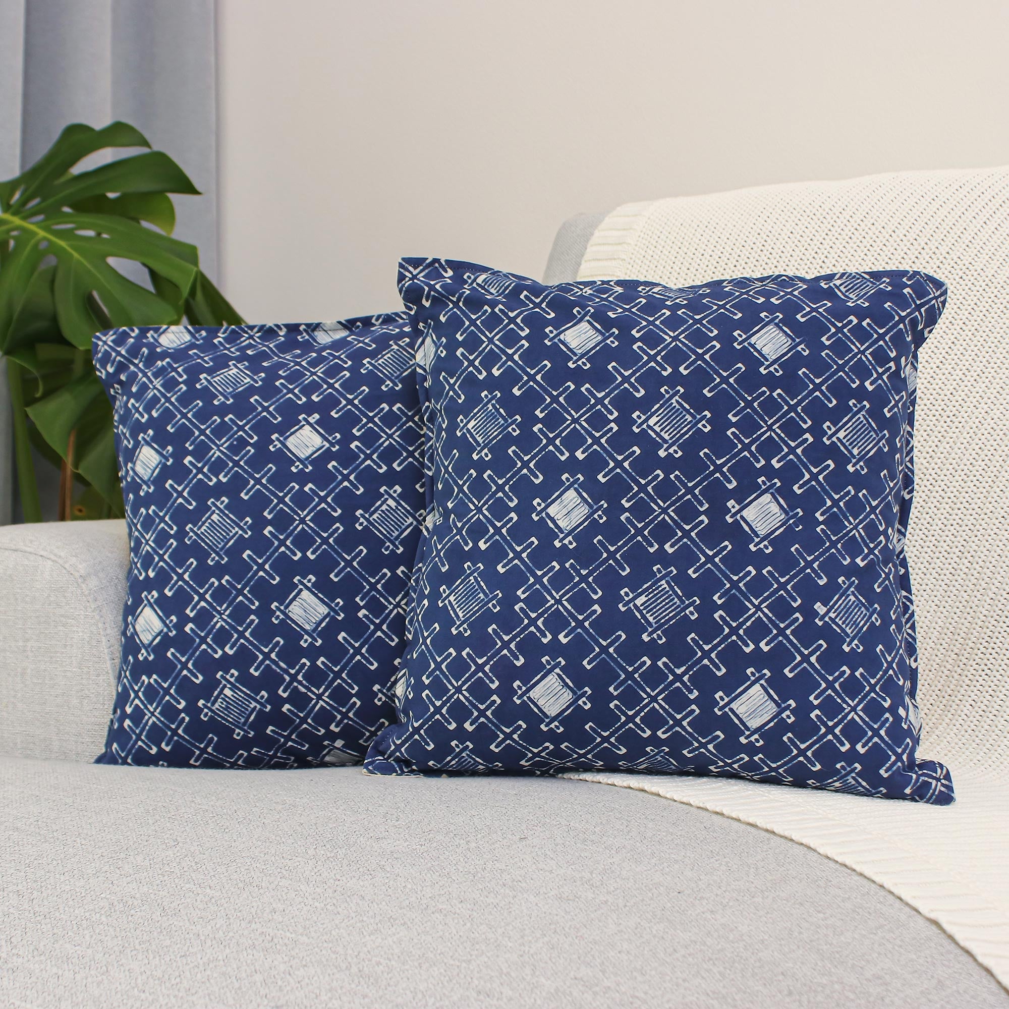 Premium Indigo Thatch Batik Cotton Cushion Covers (Pair) – Handcrafted Elegance