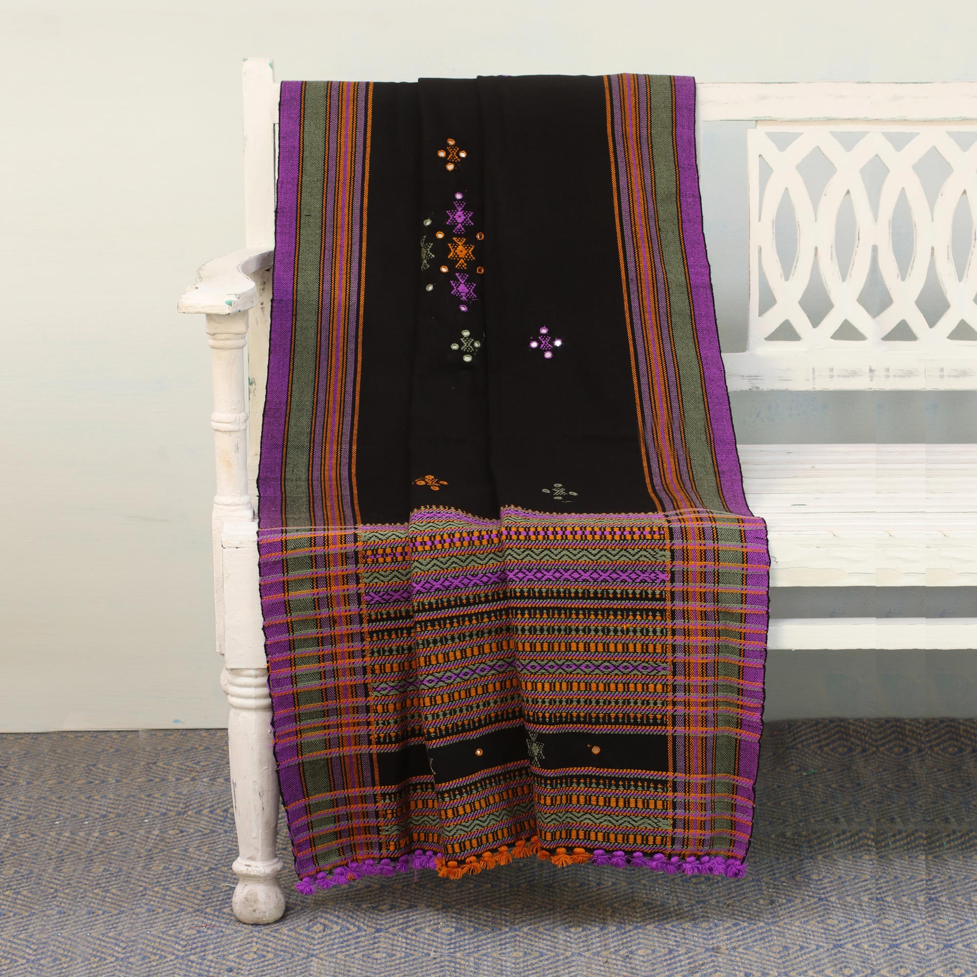 Premium Midnight Mirror Handwoven Throw Blanket with Glass Accents – Ultimate Comfort from India