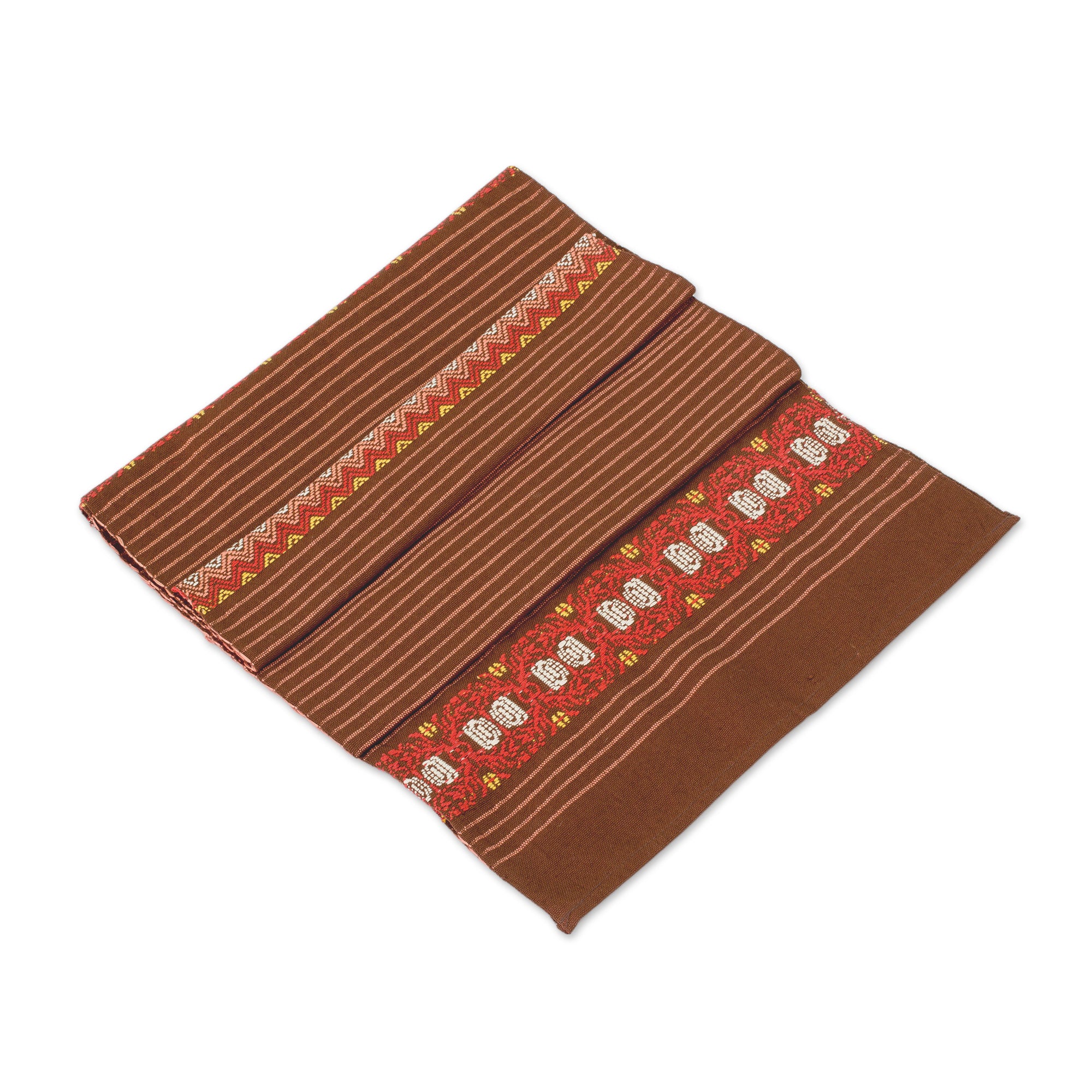Premium Handwoven Striped Cotton Table Runner - Chestnut & Peach Design