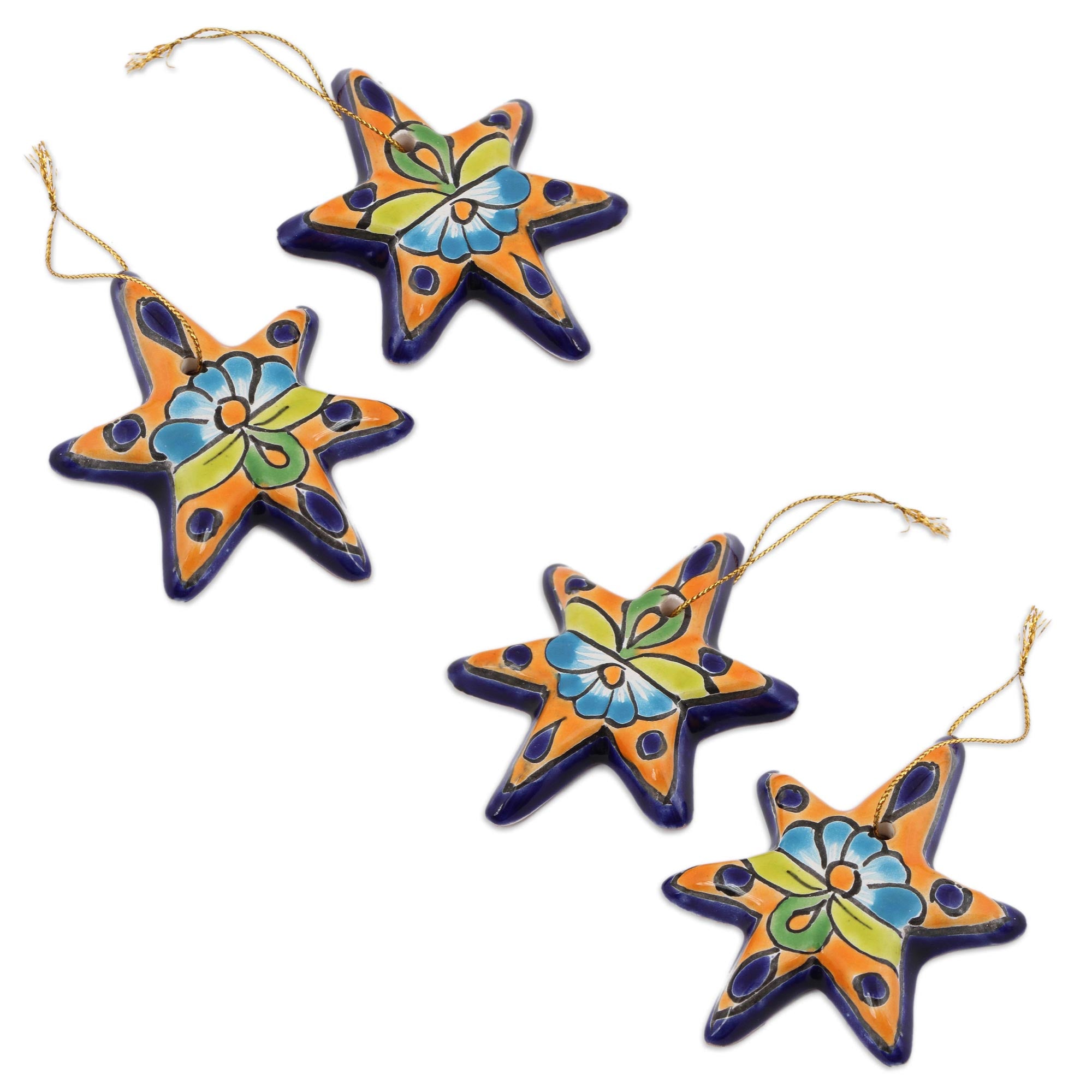Premium Talavera Ceramic Star Ornaments - Handcrafted in Mexico (Set of 4)