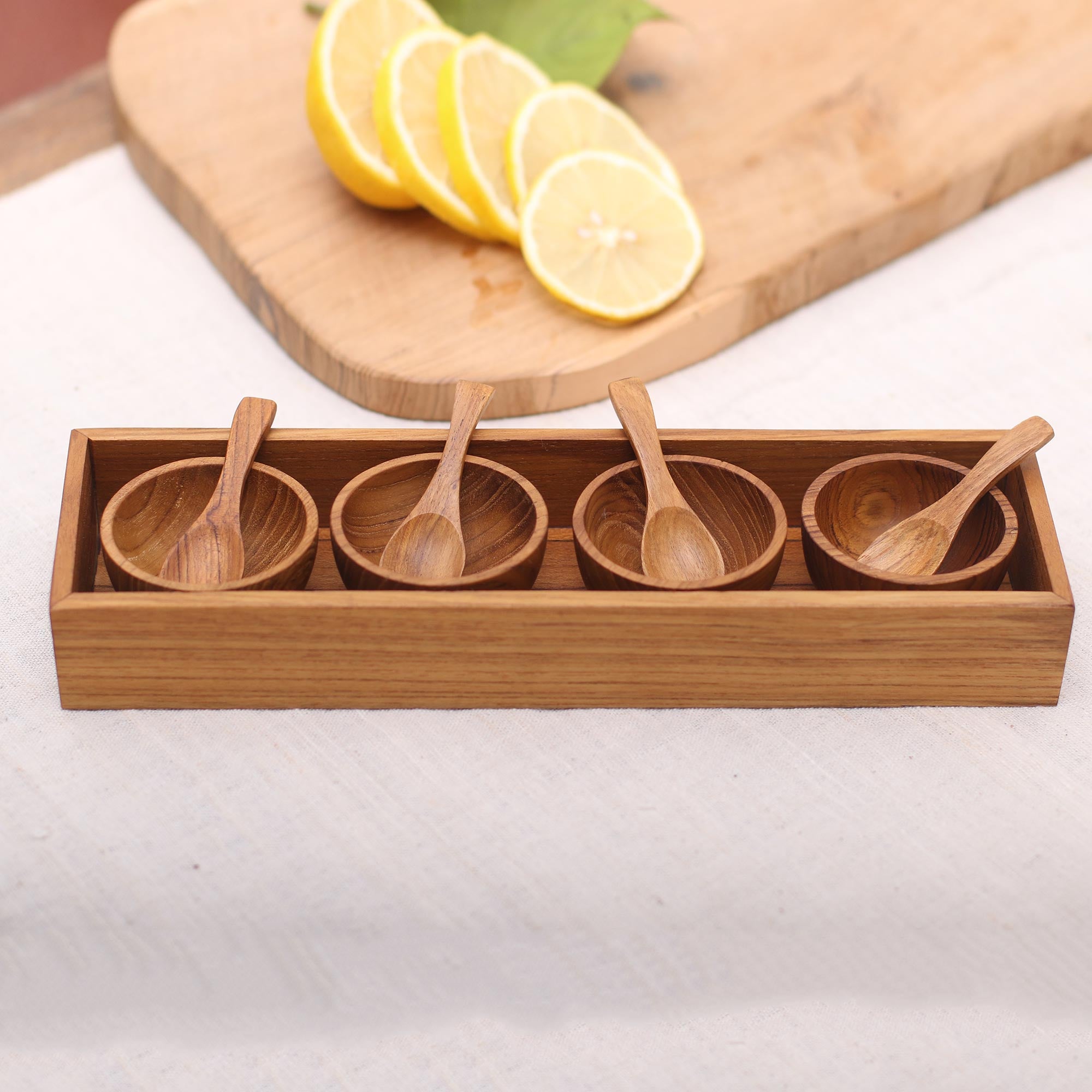 Premium Hand-Carved Teak & Sawo Wood Condiment Set – 9-Piece Date Night Essential