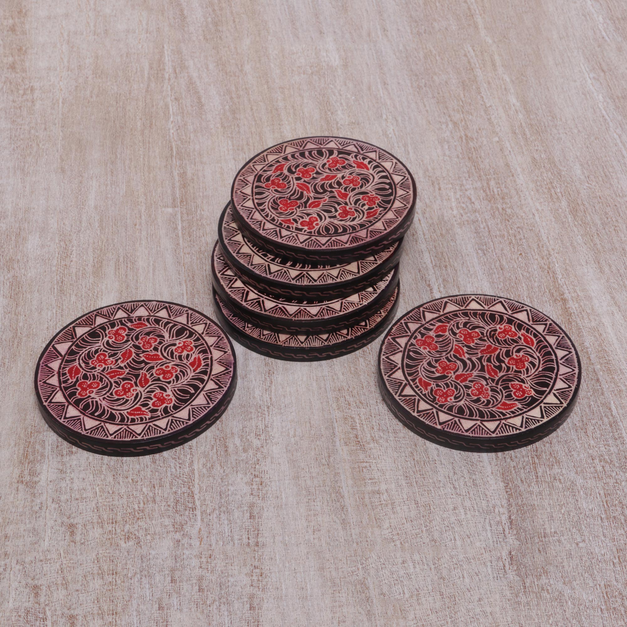Premium Handcrafted Phoenix Batik Coasters - Java Artisan Set of 6