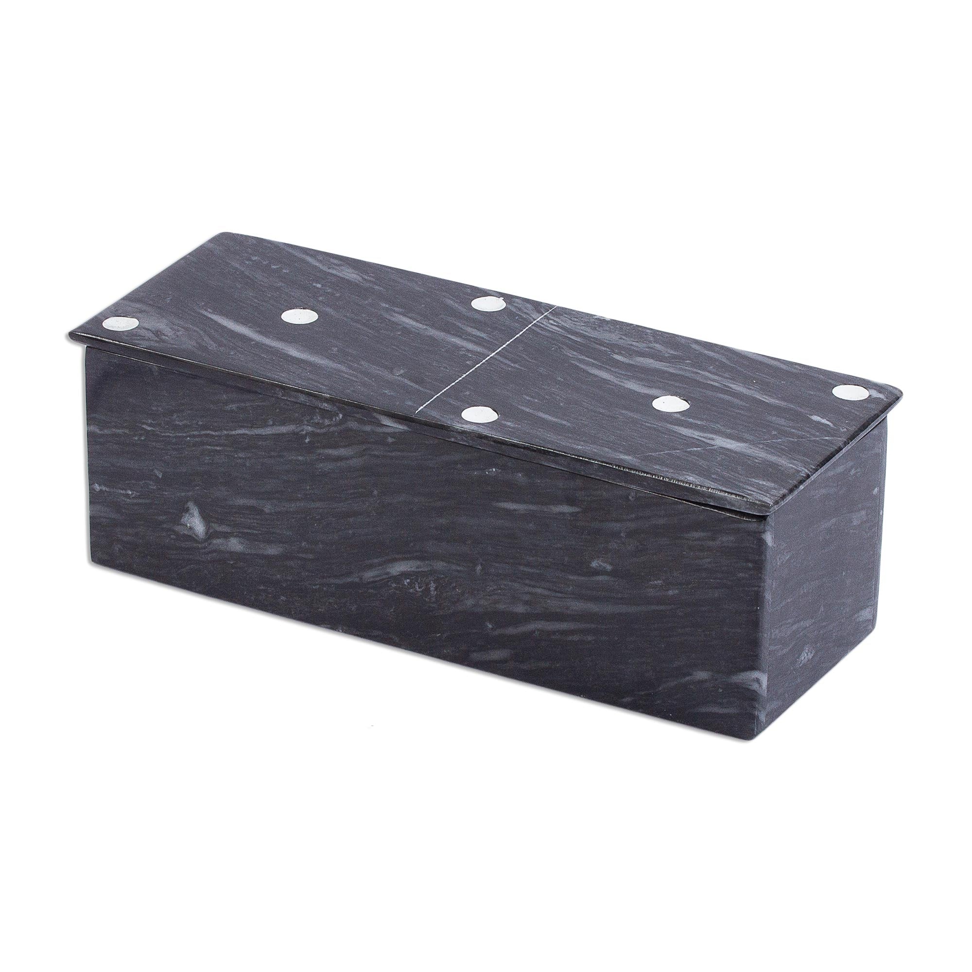 Premium Dark Grey Marble Domino Set with Elegant Storage Box (9 Inch)