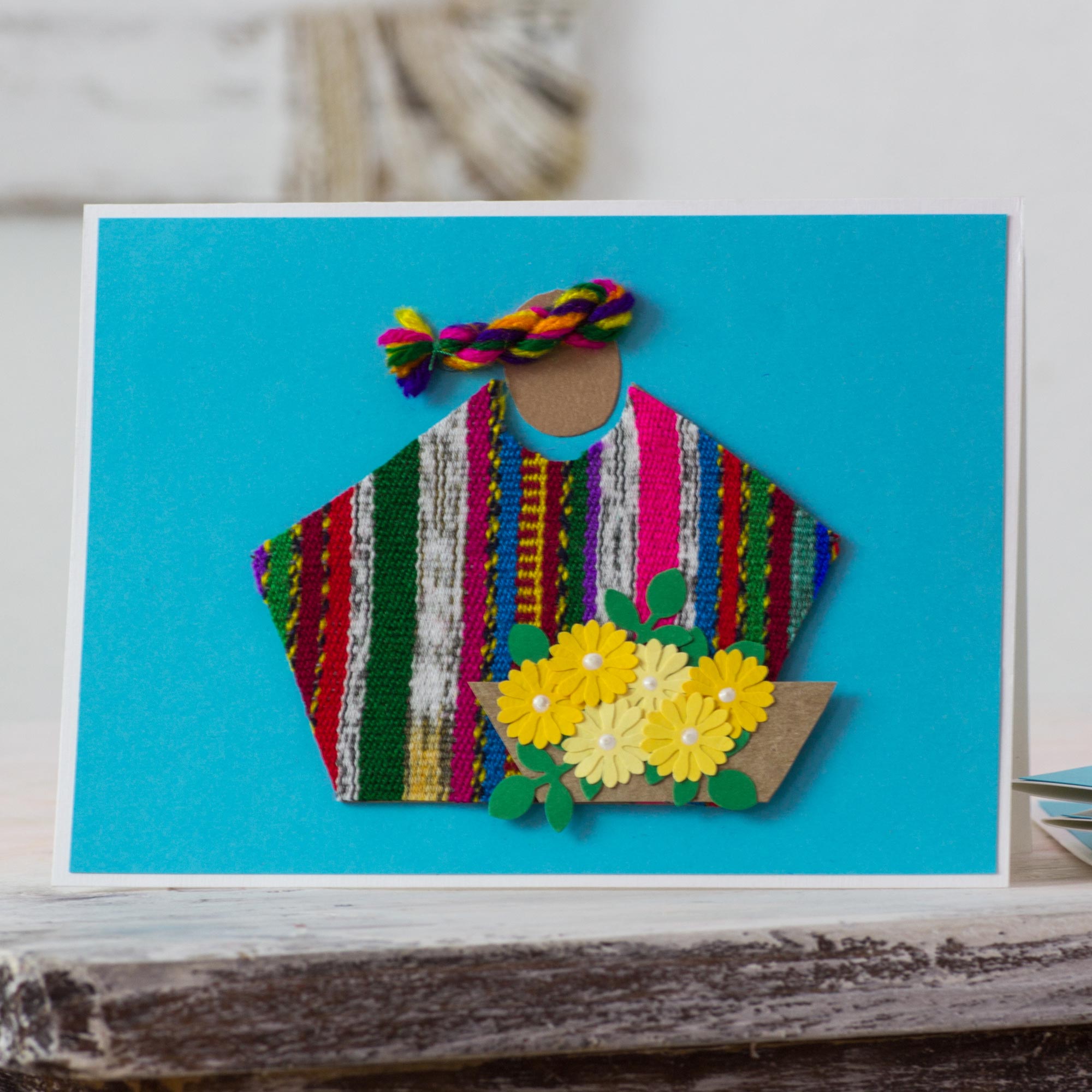 Premium Maya Weaving Greeting Cards - Set of 4 Handcrafted Blue Floral Designs