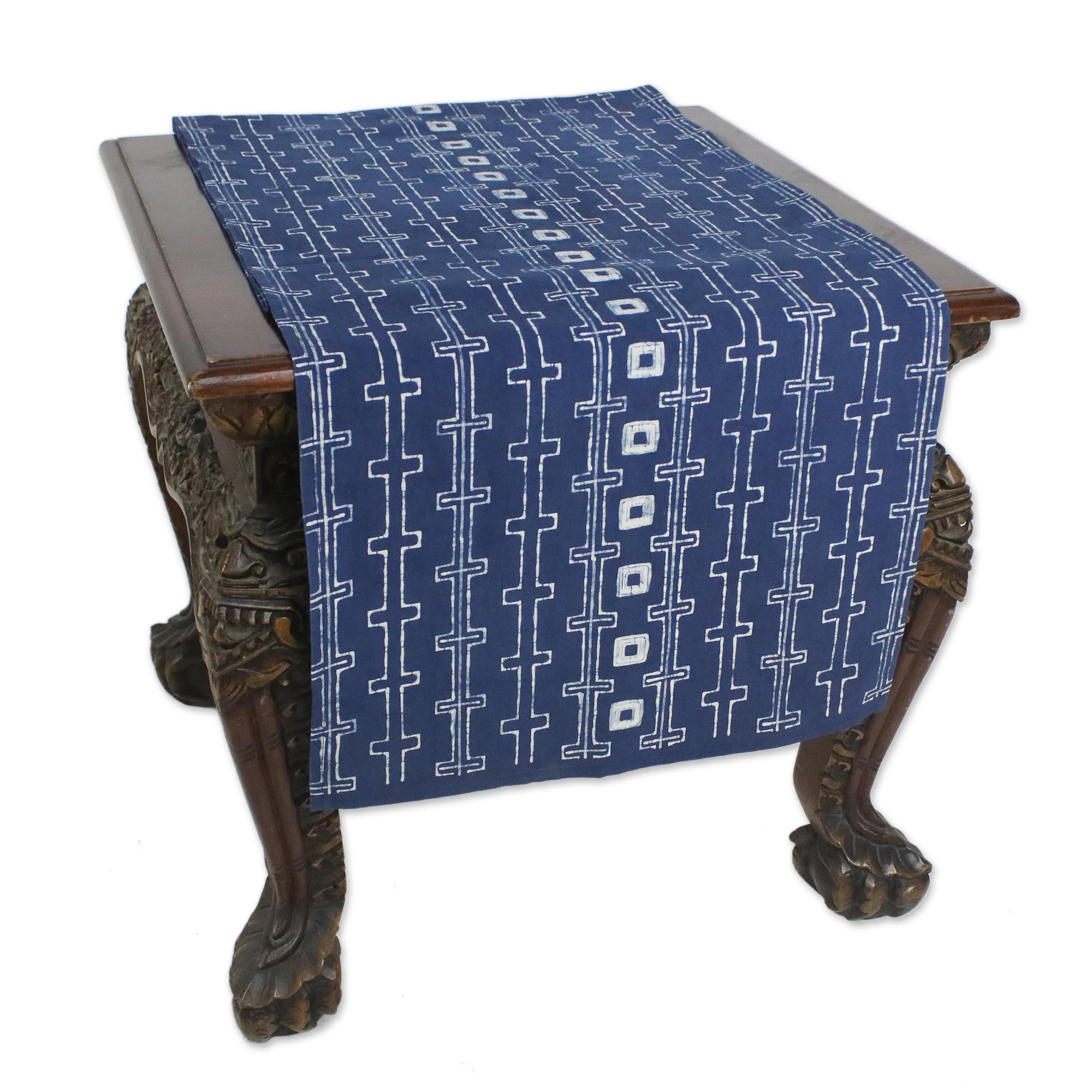 Premium Handcrafted Indigo & White Cotton Batik Table Runner - Ultimate Home Decor Upgrade
