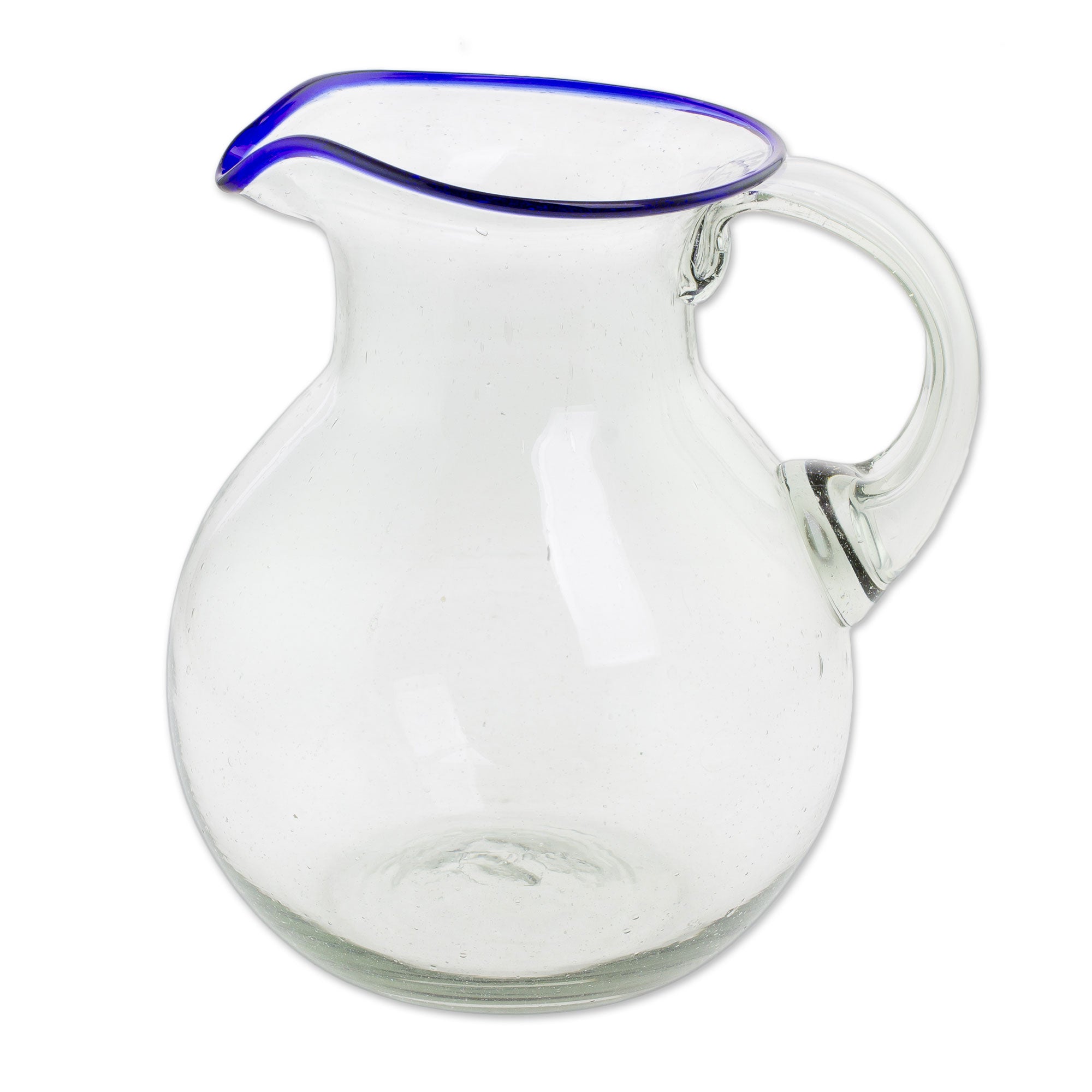 Premium Handcrafted Recycled Glass Pitcher – Clear Blue Rim Design