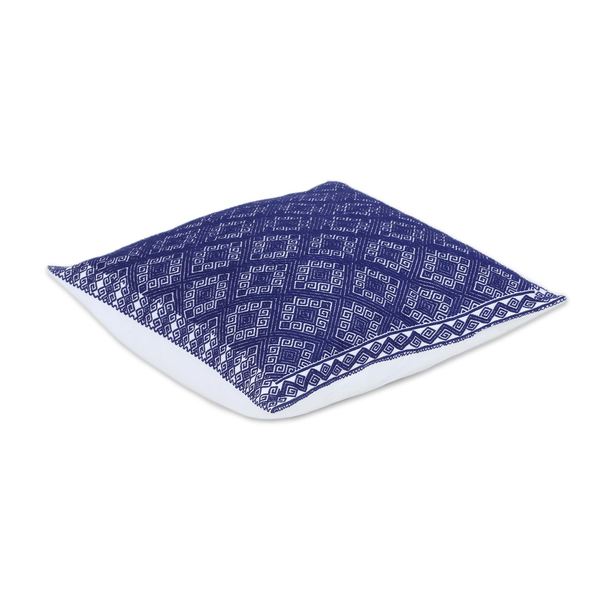 Premium Handwoven Navy & White Brocade Cotton Cushion Cover