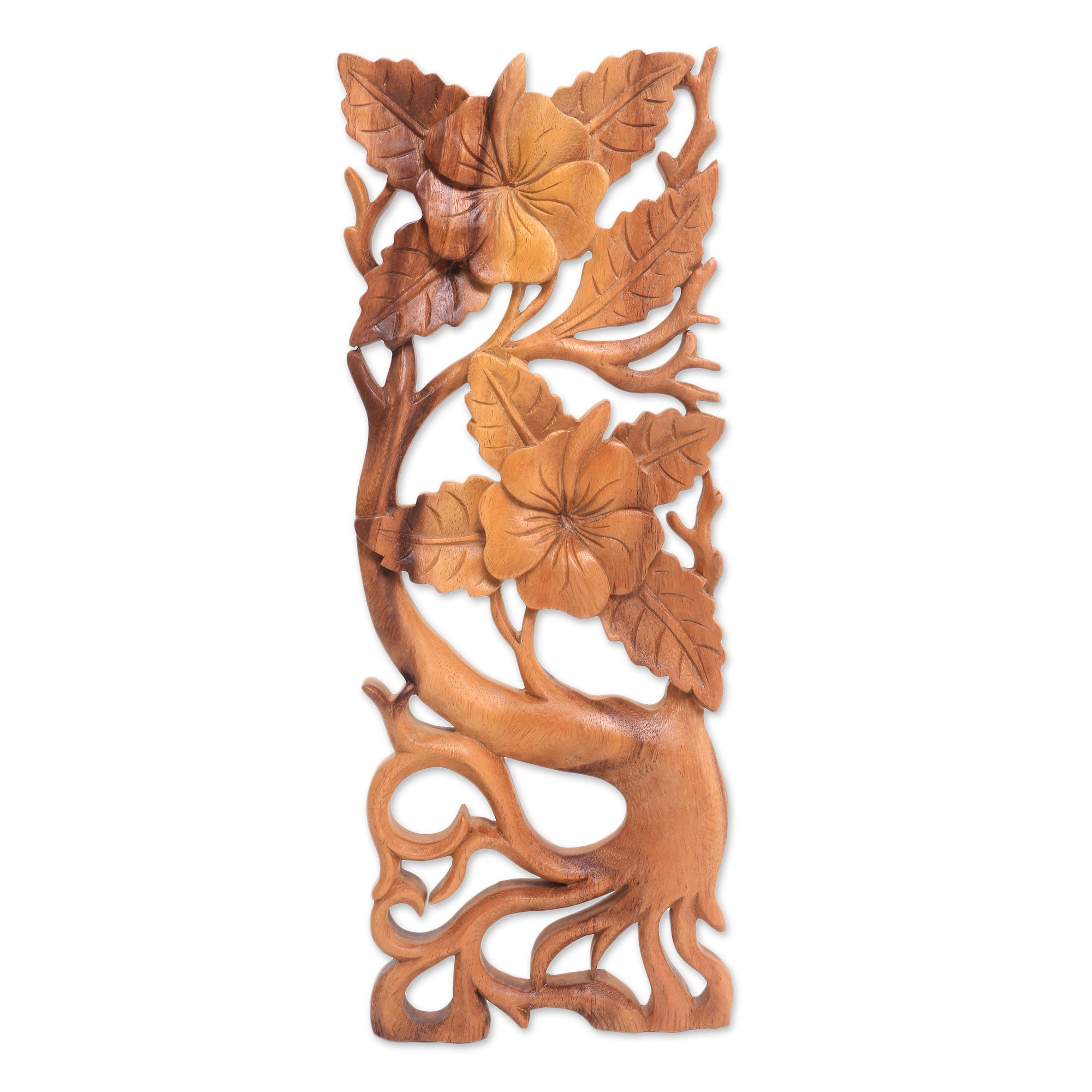 Premium Hand-Carved Hibiscus Wood Wall Panel – Balinese Artisan Craft
