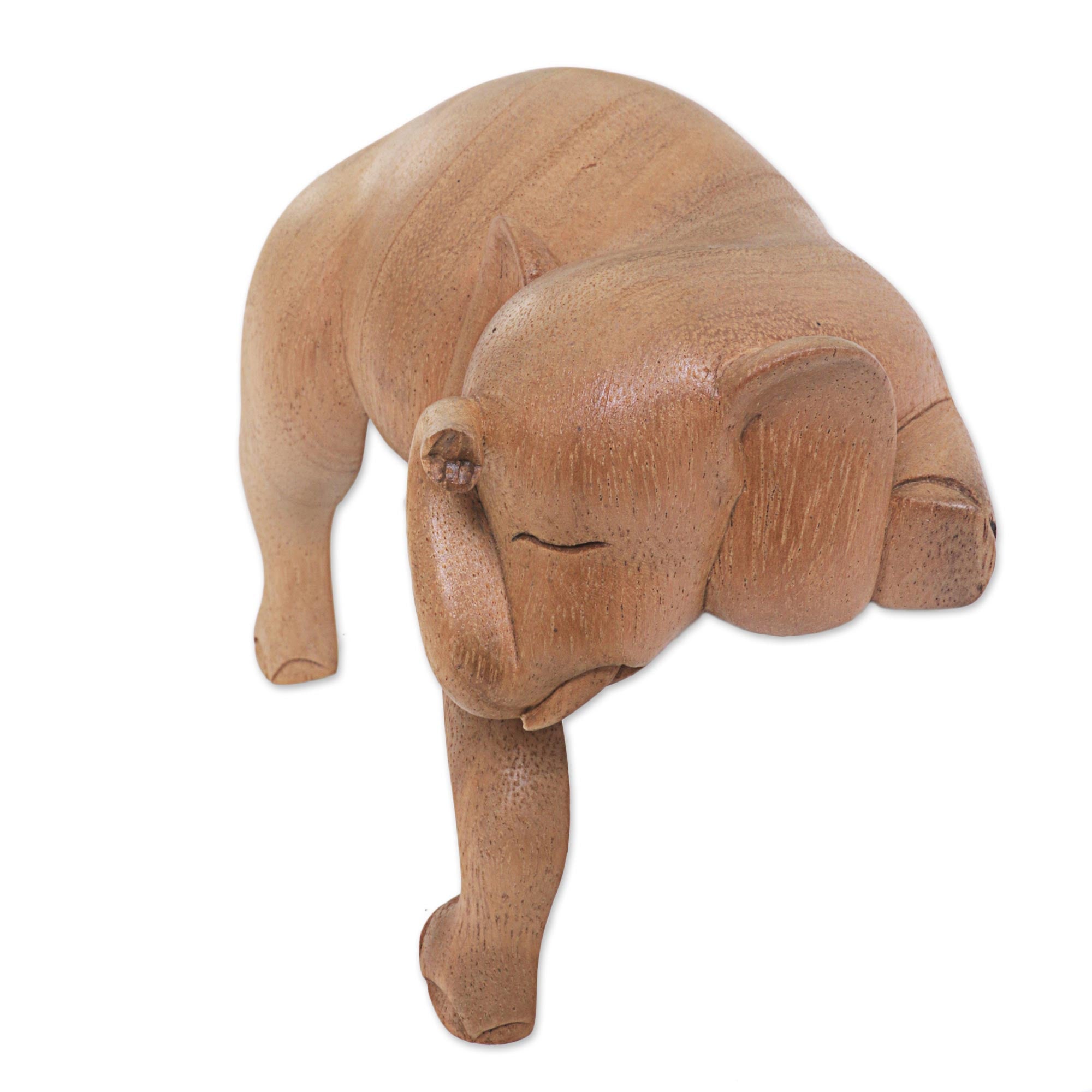 Premium Hand-Carved Napping Elephant Sculpture - Natural Finish from Indonesia