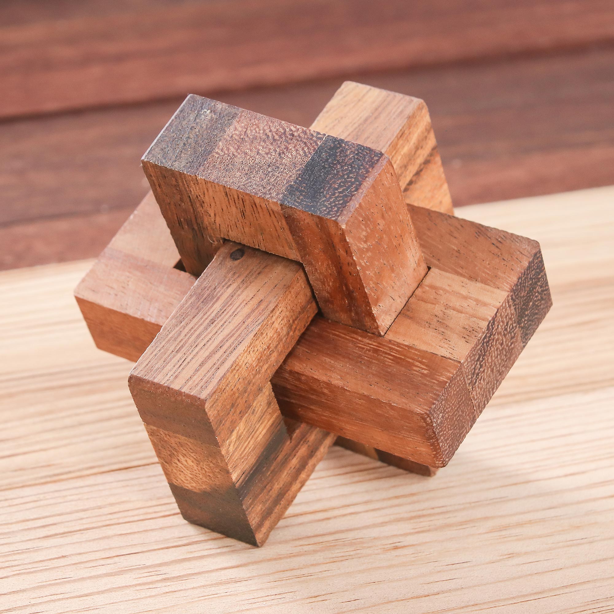 Premium Handcrafted Wooden Burr Puzzle - 'Friendly Letters' by Waraporn Khamsuk