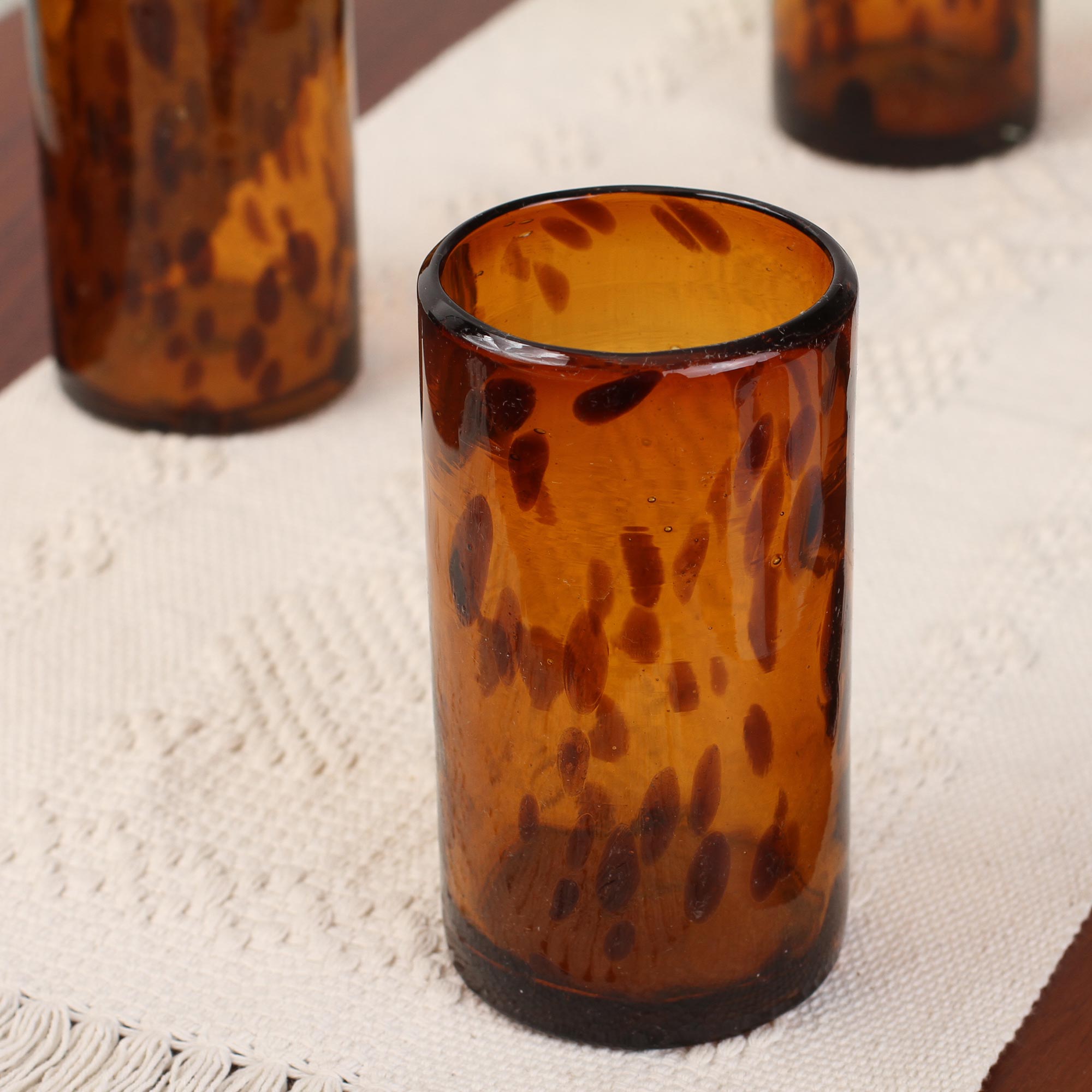 Premium Handblown Tortoise Shell Glasses - Set of 6 | Eco-Friendly Recycled Glass Drinkware