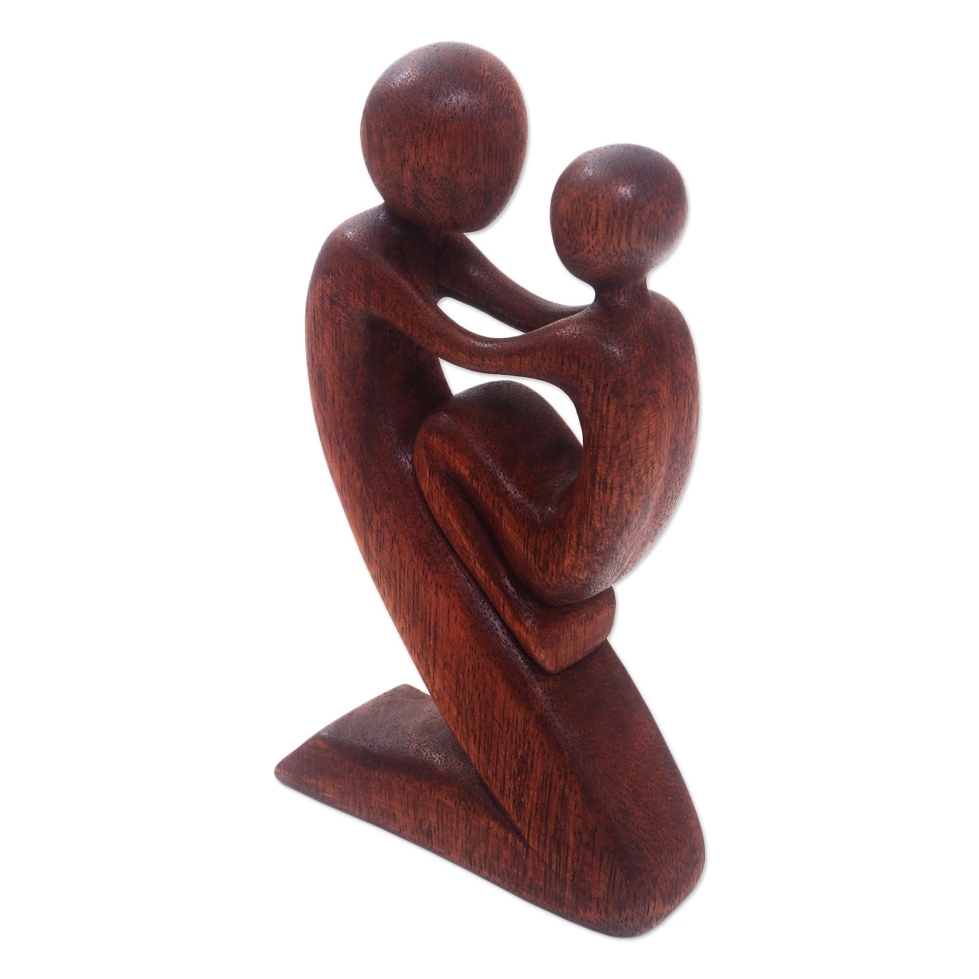 Premium Hand-Carved Suar Wood Father & Child Sculpture - Bali Artisan Craft