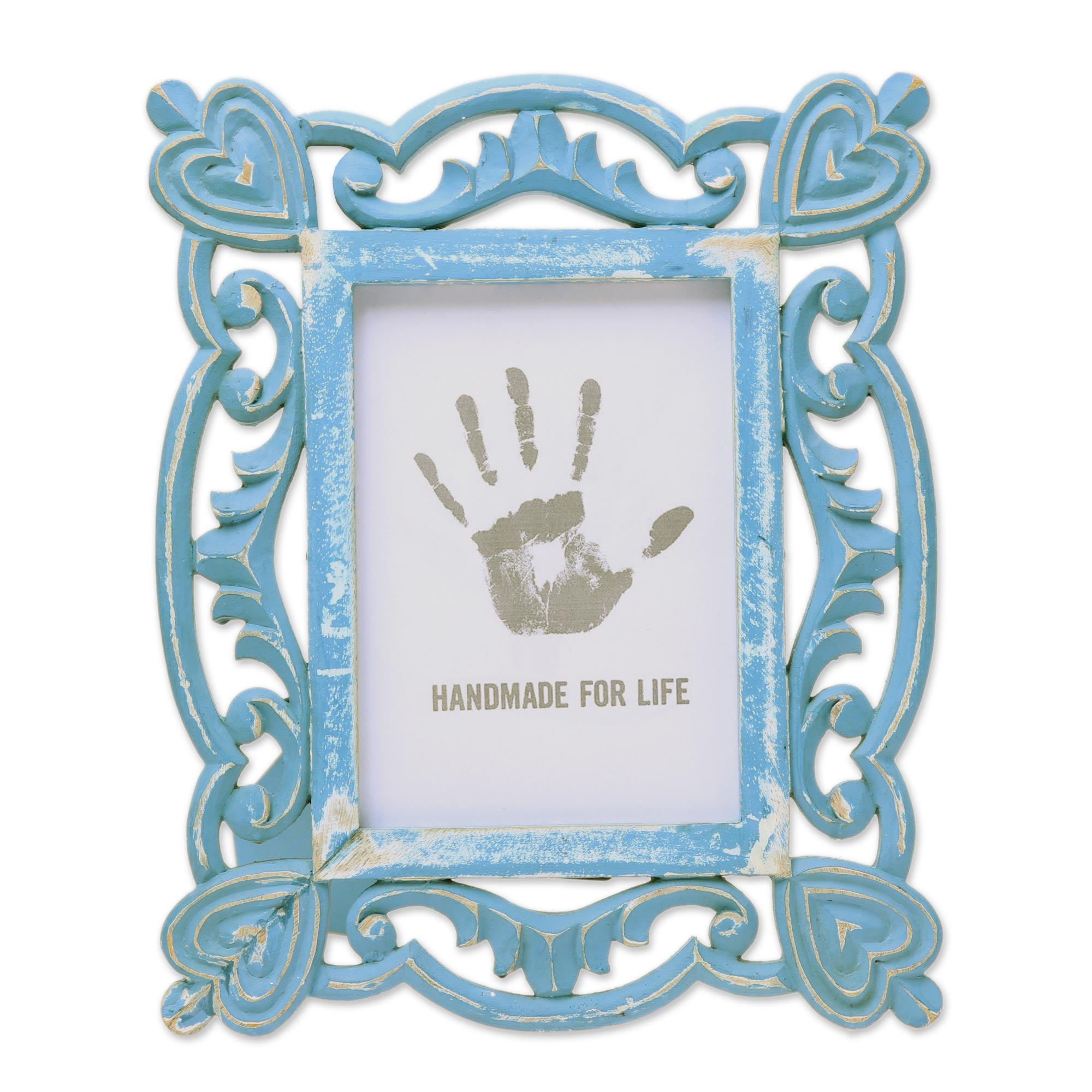 Premium Shabby-Chic Mango Wood Photo Frame - Hand-Carved Blue Memory Keeper 5x7