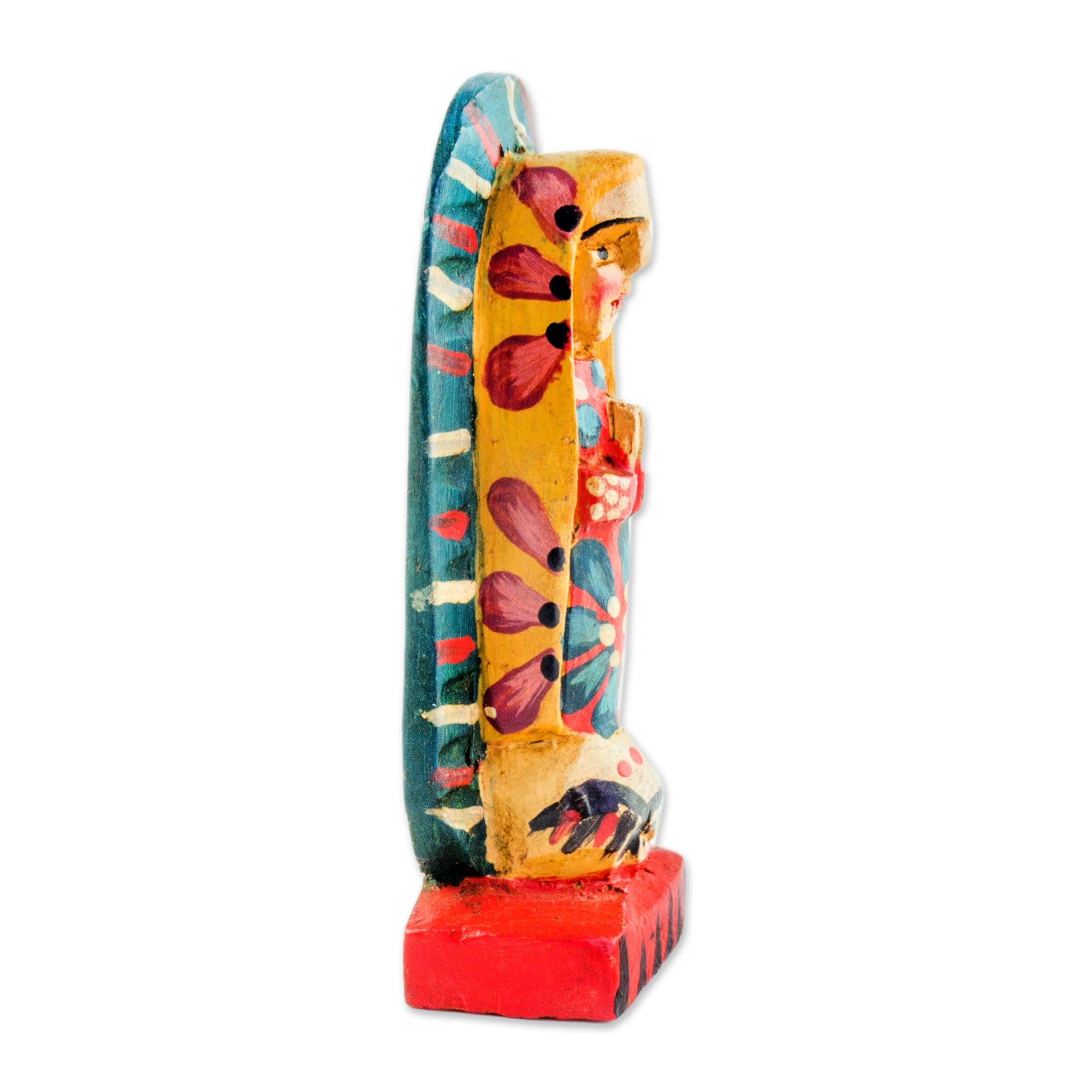 Premium Hand-Painted Virgin of Guadalupe Pinewood Figurine - Authentic Guatemalan Artisan Craft