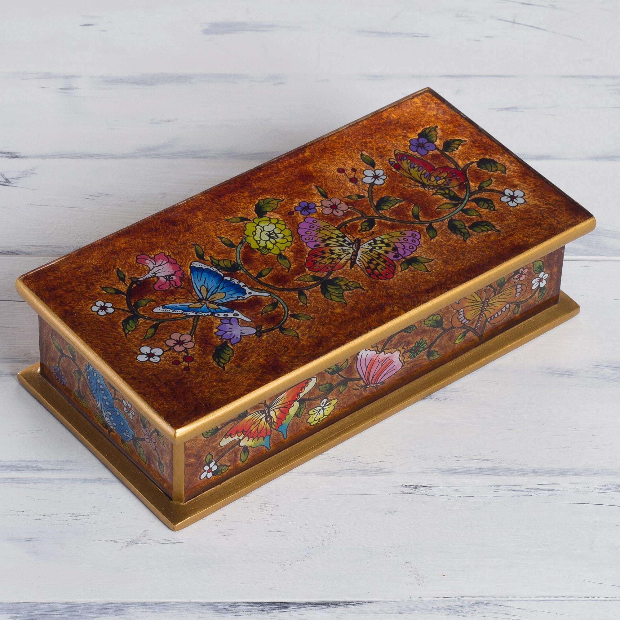 Premium Sepia Glass Butterfly Box - Handcrafted Wooden Storage