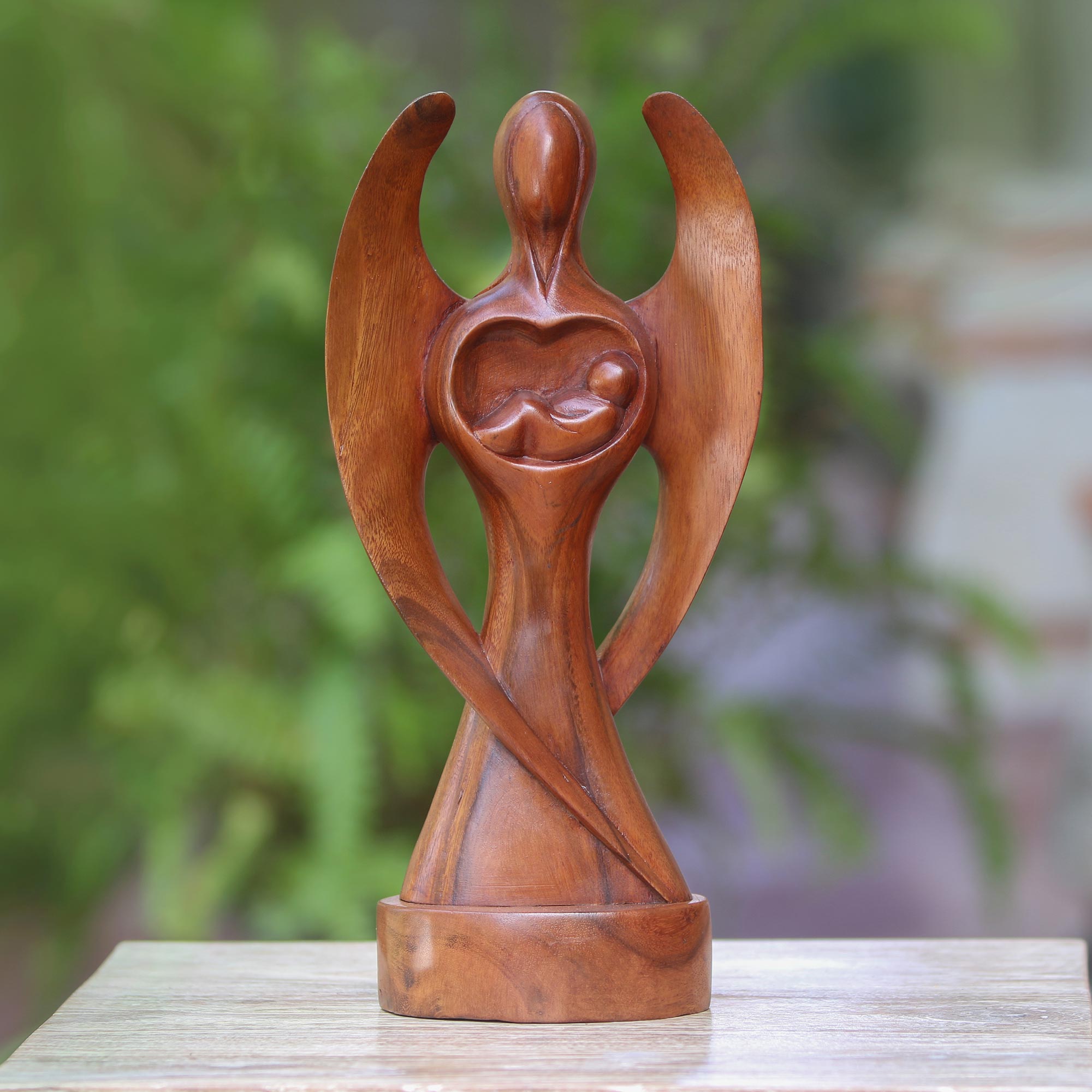 Premium Hand-Carved Suar Wood Baby Guardian Angel Sculpture - Ultimate Symbol of Protection