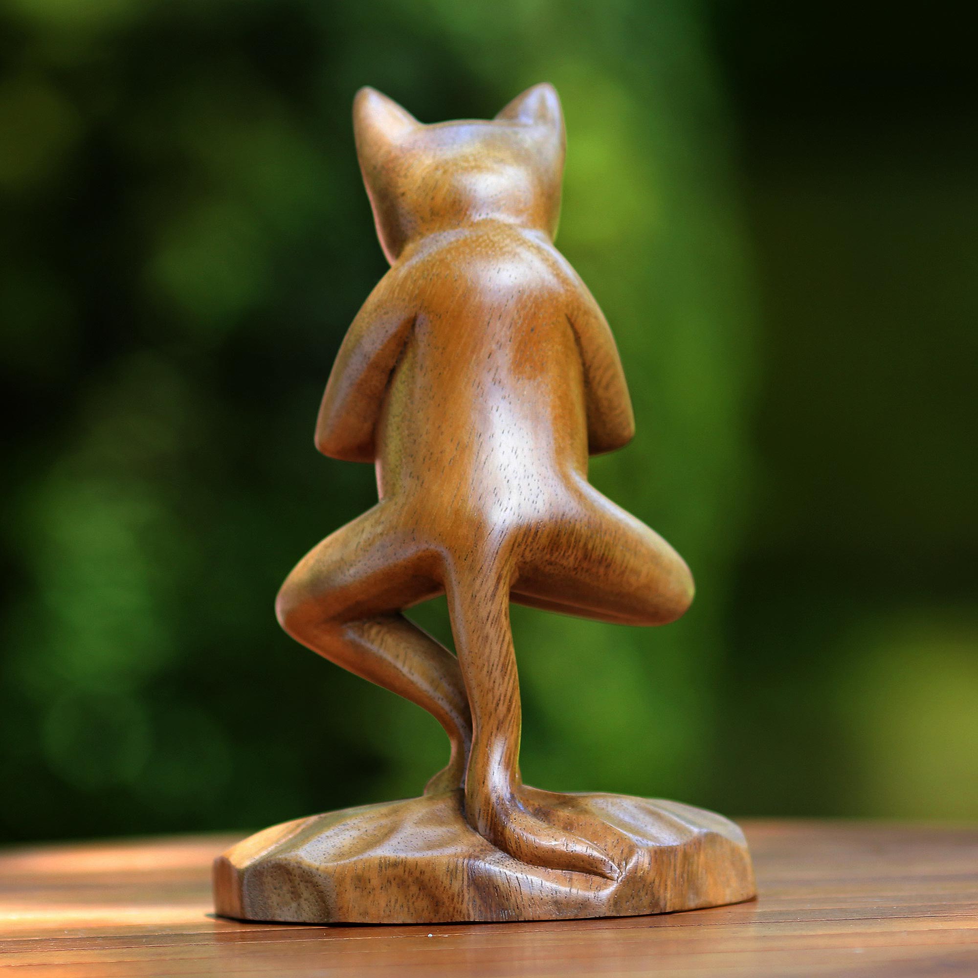 Premium Vrkasana Yoga Cat Wood Sculpture - Handcrafted Art Piece