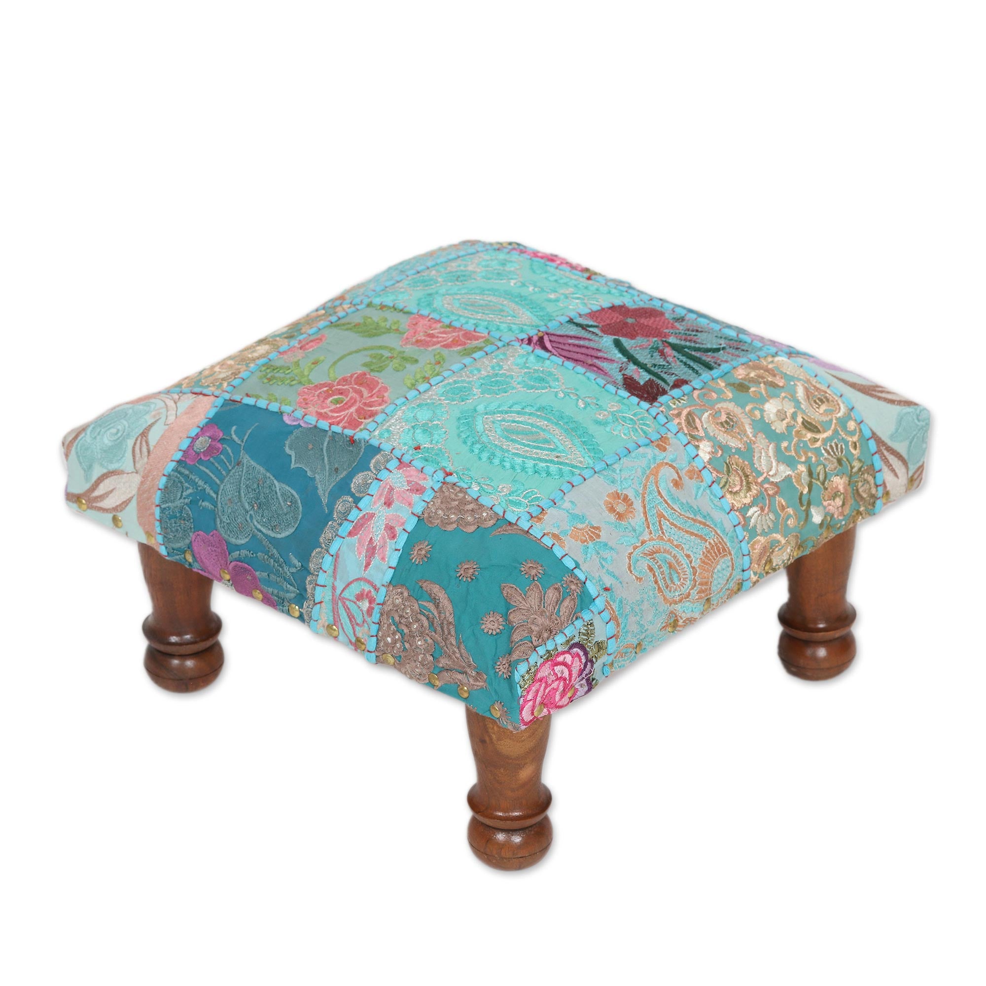 Premium Handcrafted Rajasthani Patchwork Ottoman Stool – Eco-Friendly Fair Trade Design
