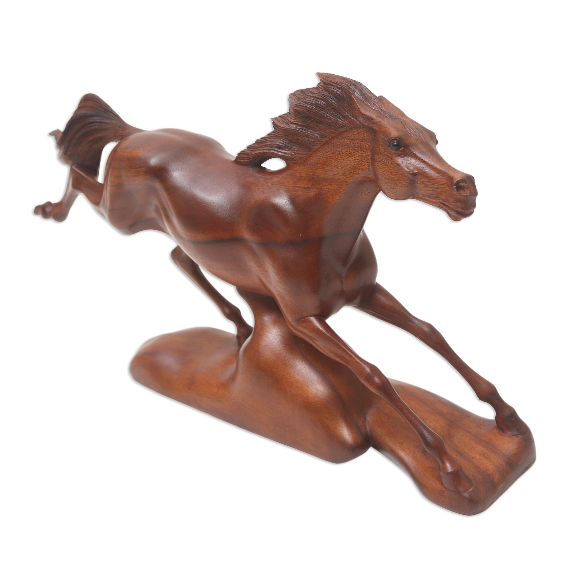 Premium Handcrafted Suar Wood Stallion Sculpture – Fleet-Footed Elegance