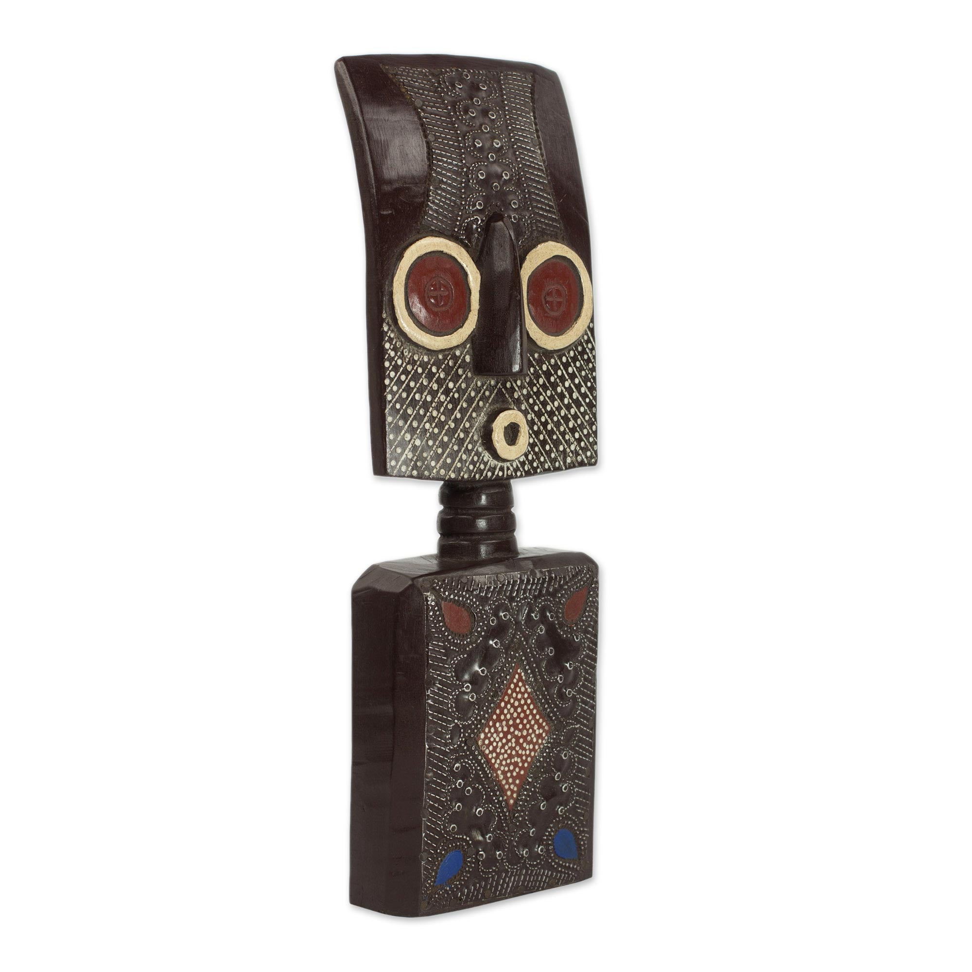 Premium Ahomka Mask: Handcrafted Ghanaian Sese Wood Sculpture with Aluminum Plating