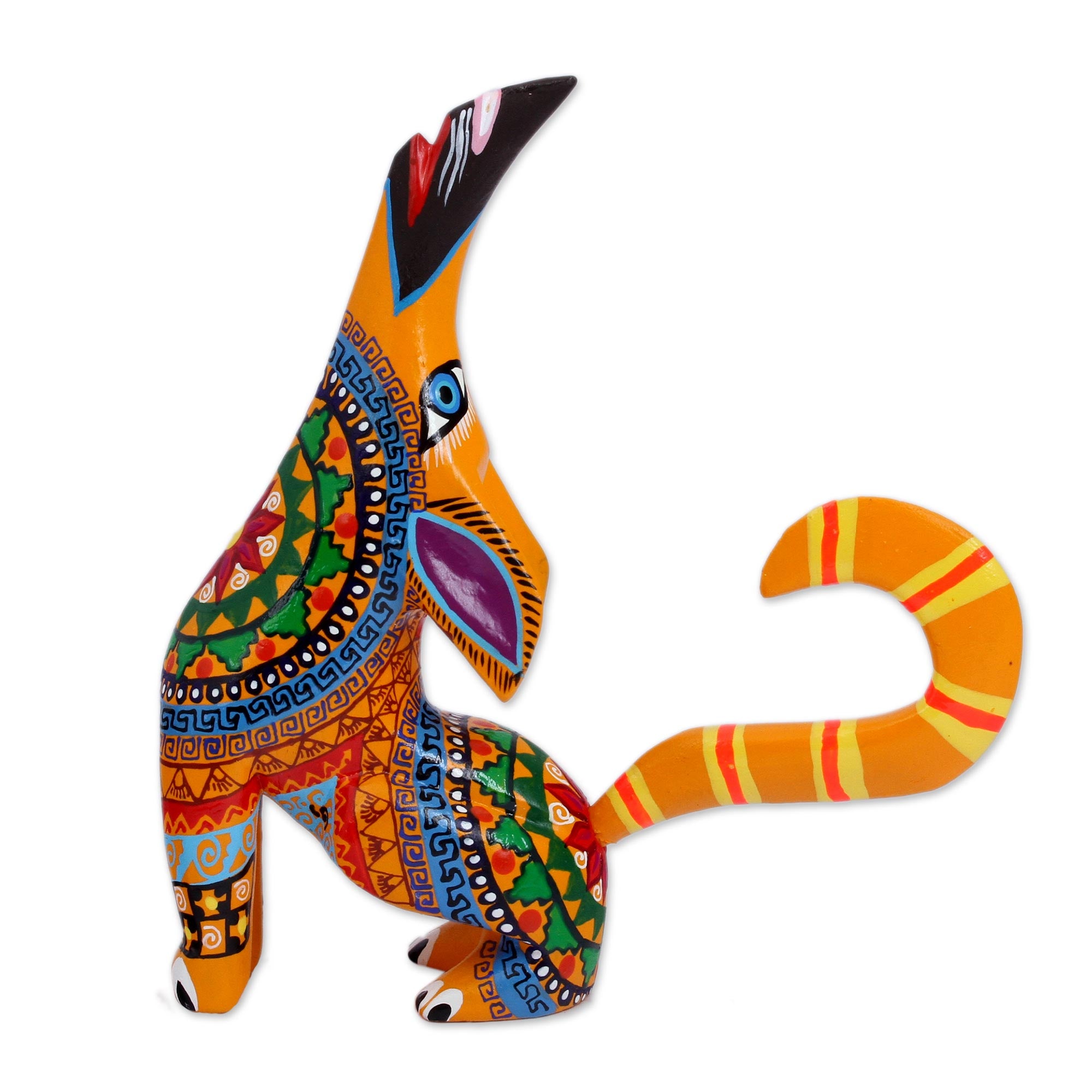 Premium Hand-Painted Copal Wood Howling Coyote Alebrije – Unique Mexican Artisan Craft