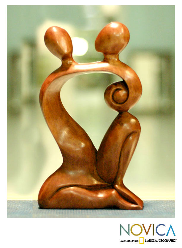 Premium Indonesian Romantic Wood Sculpture: Dreaming of You